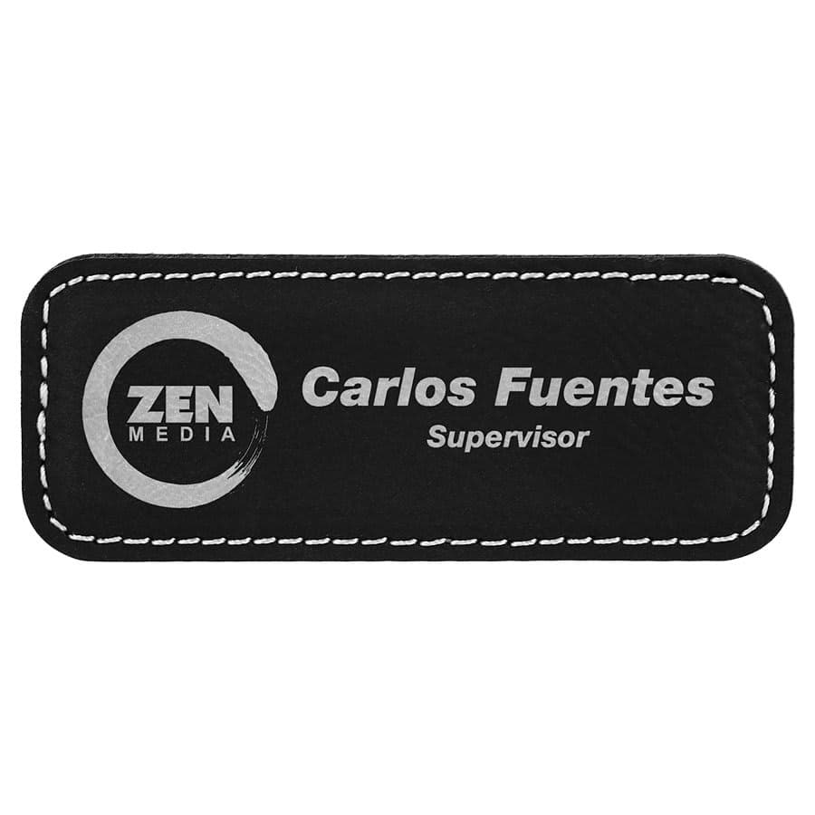 3 1/4" x 1 1/4" Black/Silver Leatherette Badge with Magnet