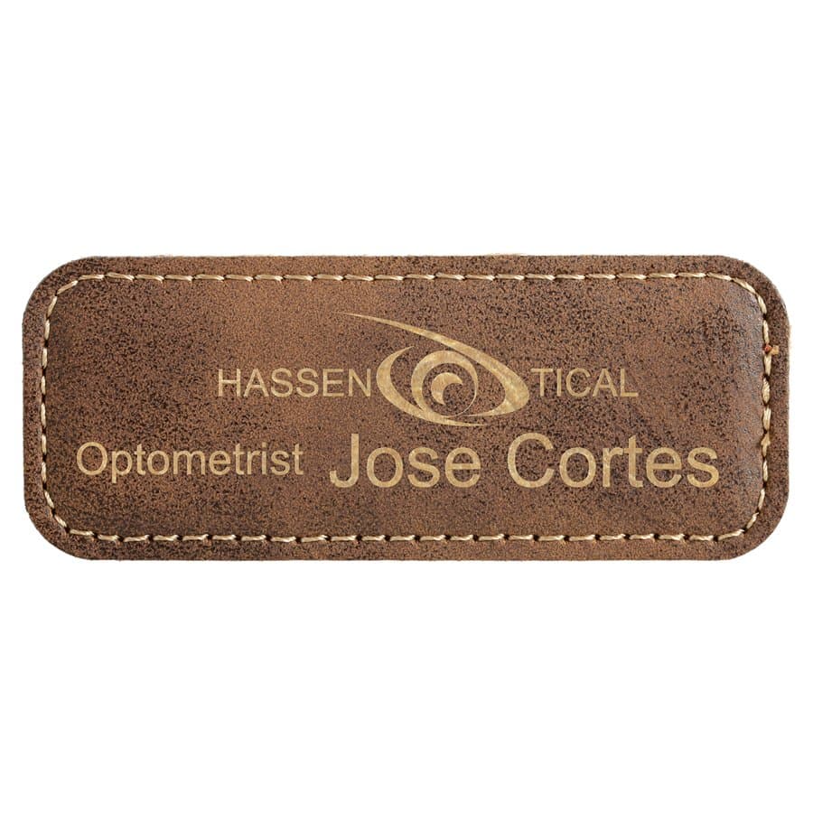 3 1/4" x 1 1/4" Rustic/Gold Leatherette Badge with Magnet