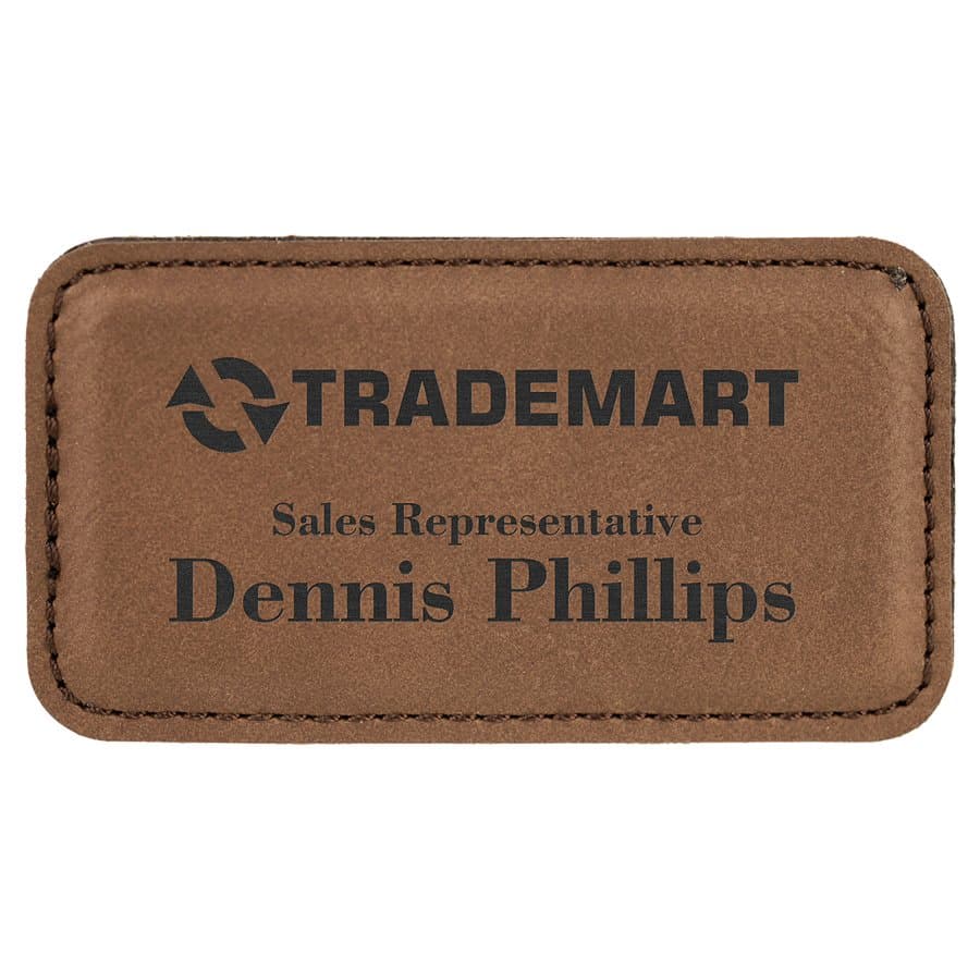 3 1/4" x 1 3/4" Dark Brown Leatherette Badge with Magnet