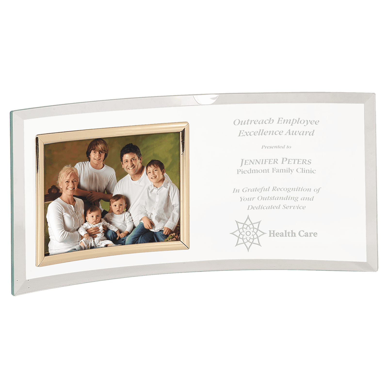 Jade Glass Crescent with Gold Horizontal 5" x 3 1/2" Frame