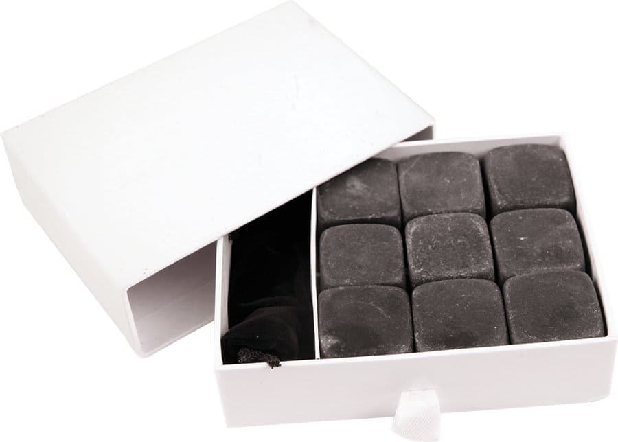9-Piece Black Basalt Whiskey Stone Set in White Presentation Box