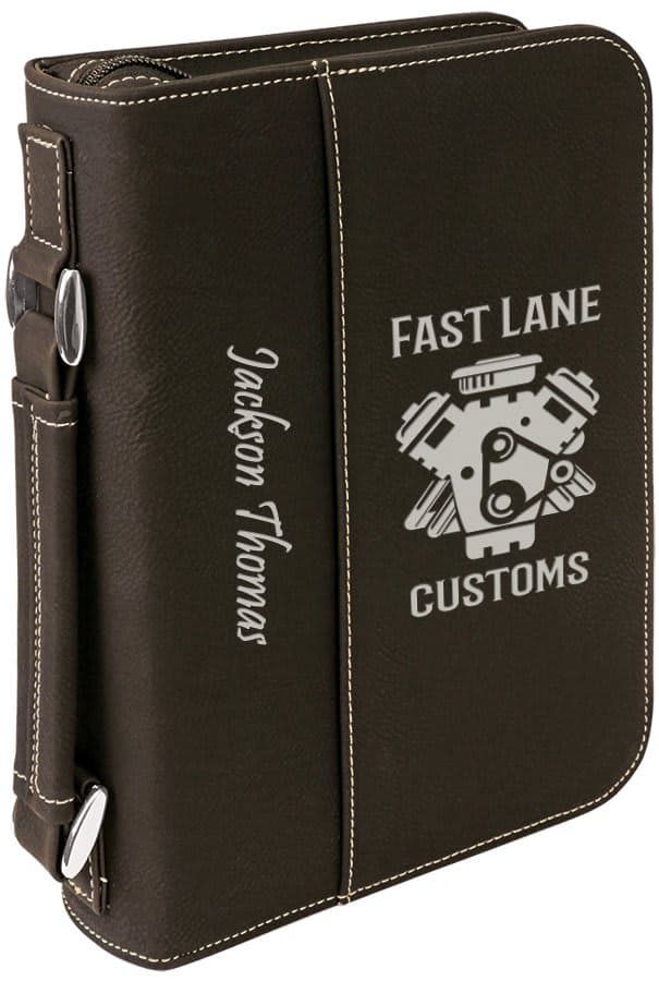 Black/Silver Leatherette Book/Bible Cover with Zipper & Handle