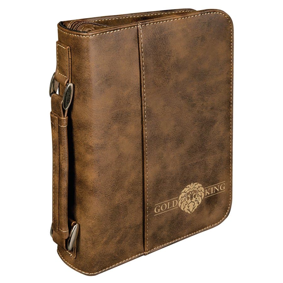 Rustic/Gold Leatherette Book/Bible Cover with Zipper & Handle
