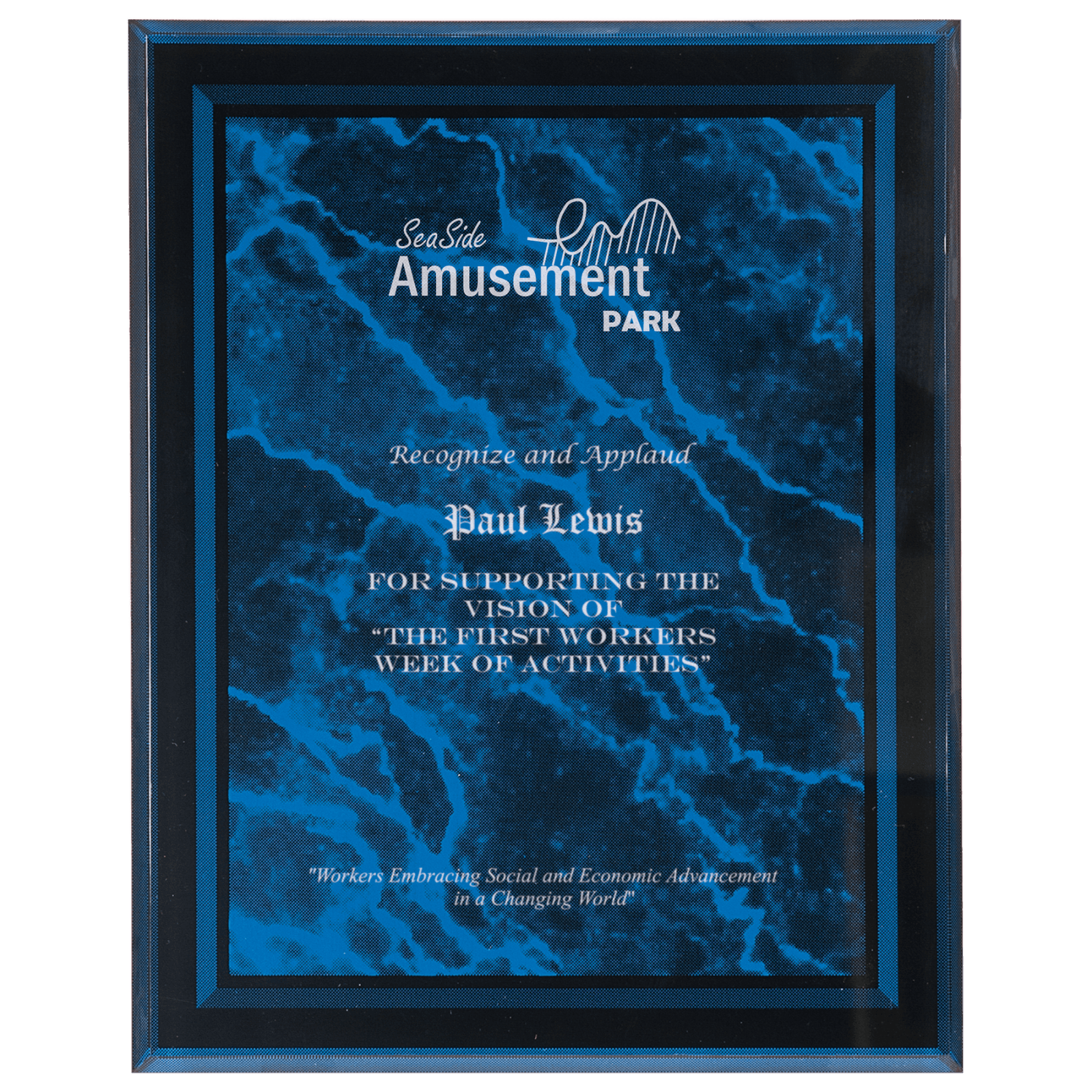 8" x 10" Blue Marble Border Acrylic Clear-Plaq