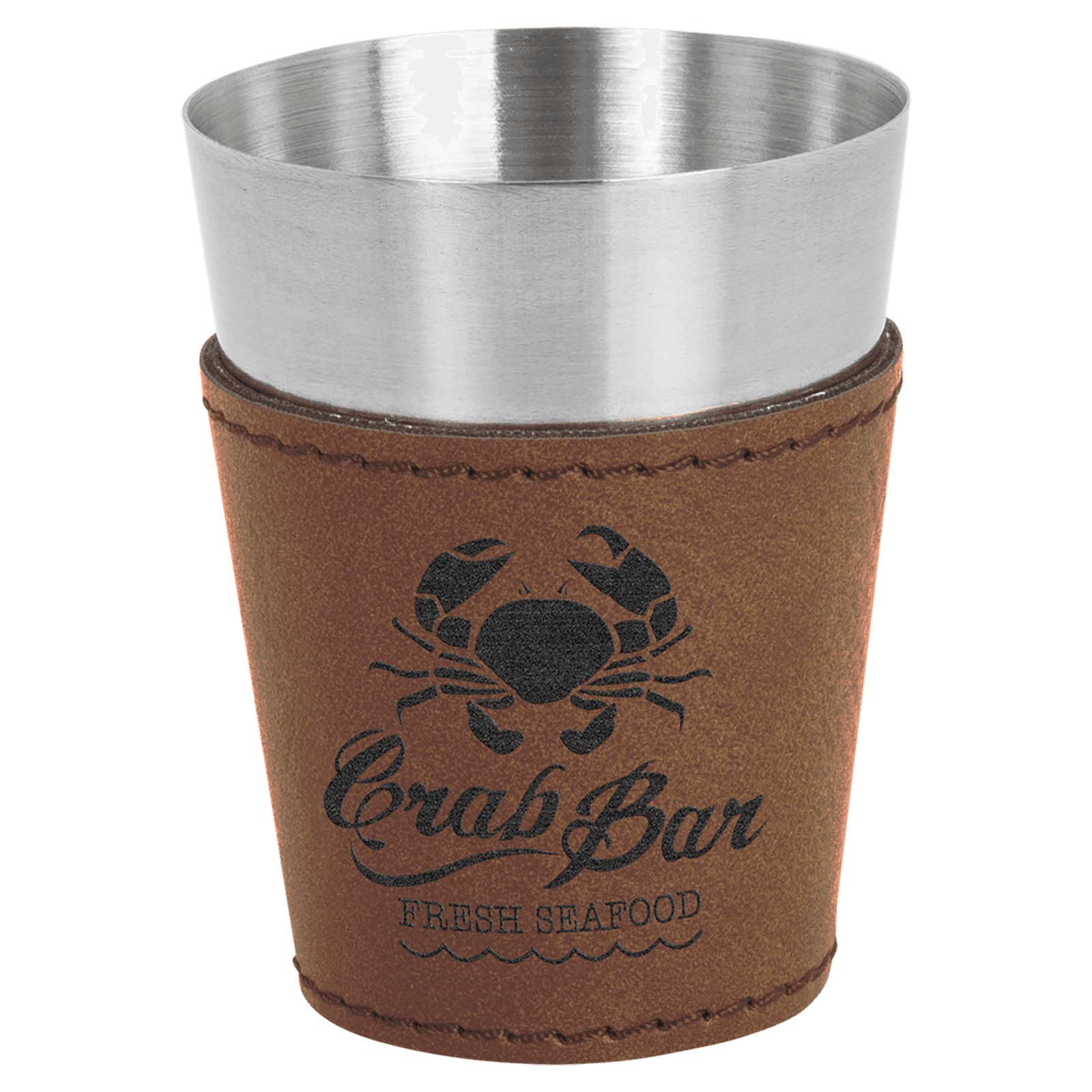 Dark Brown Leatherette Wrapped Stainless Steel Shot Glass