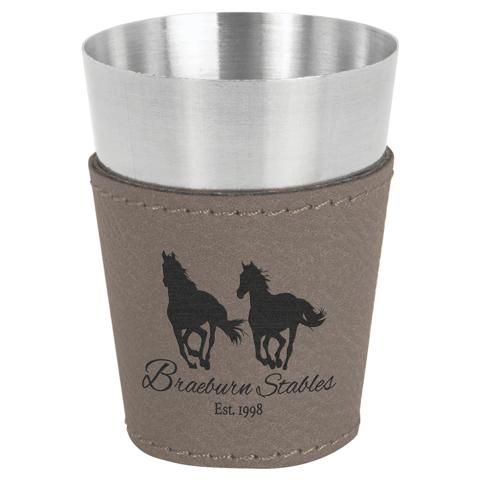 Gray Leatherette Wrapped Stainless Steel Shot Glass