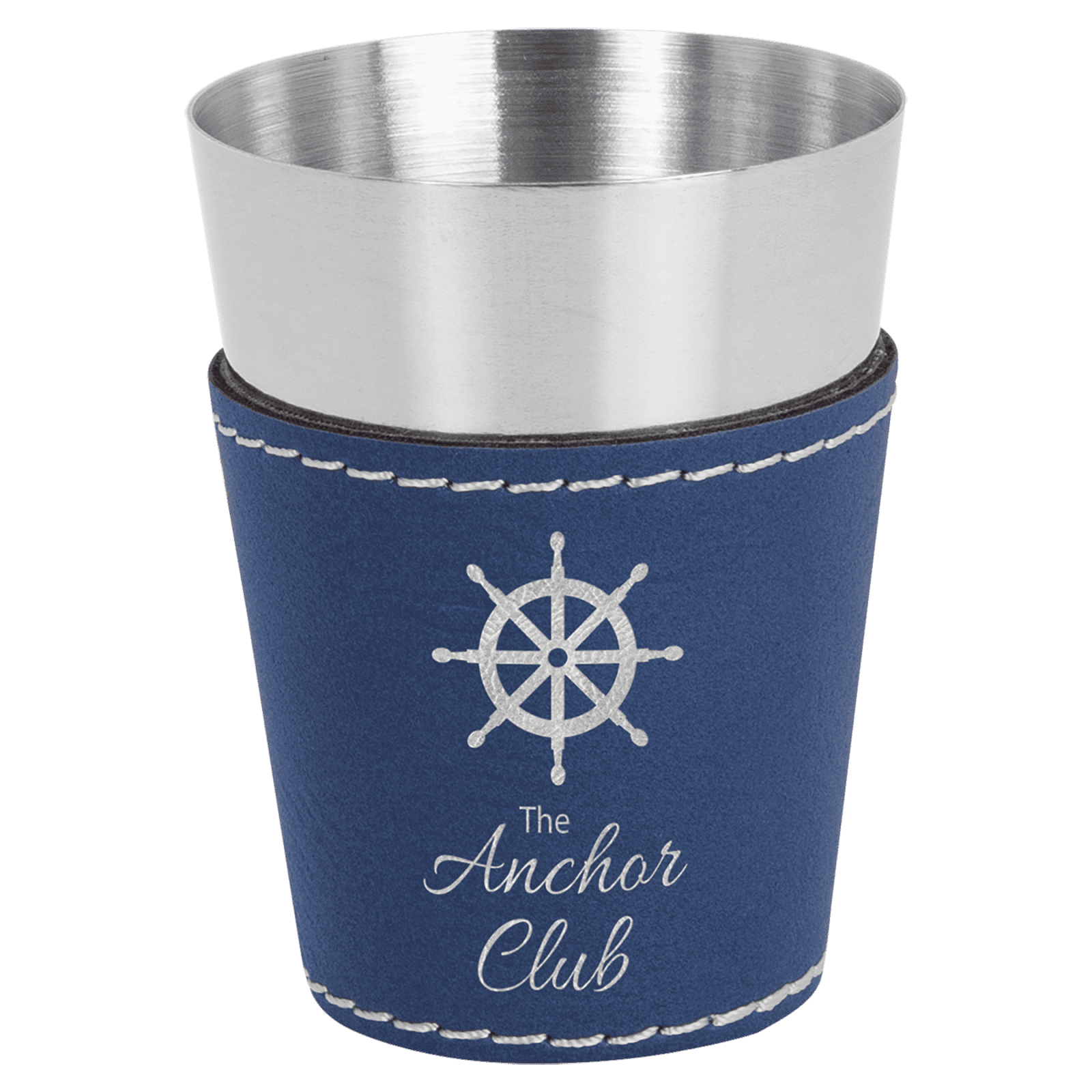 Blue/Silver Leatherette Wrapped Stainless Steel Shot Glass