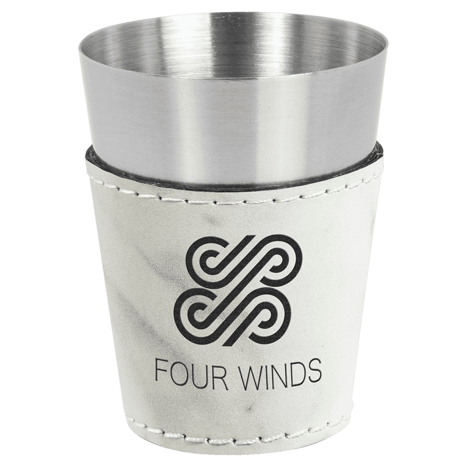 White Marble Leatherette Wrapped Stainless Steel Shot Glass