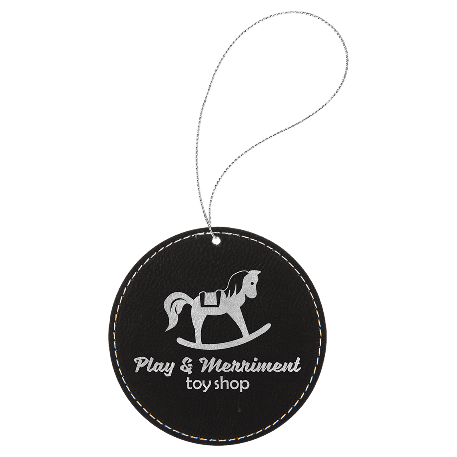 Black/Silver Leatherette Round Ornament