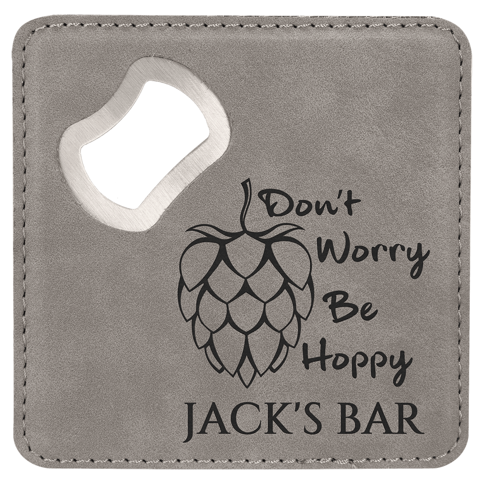 Gray Leatherette Coaster with Bottle Opener