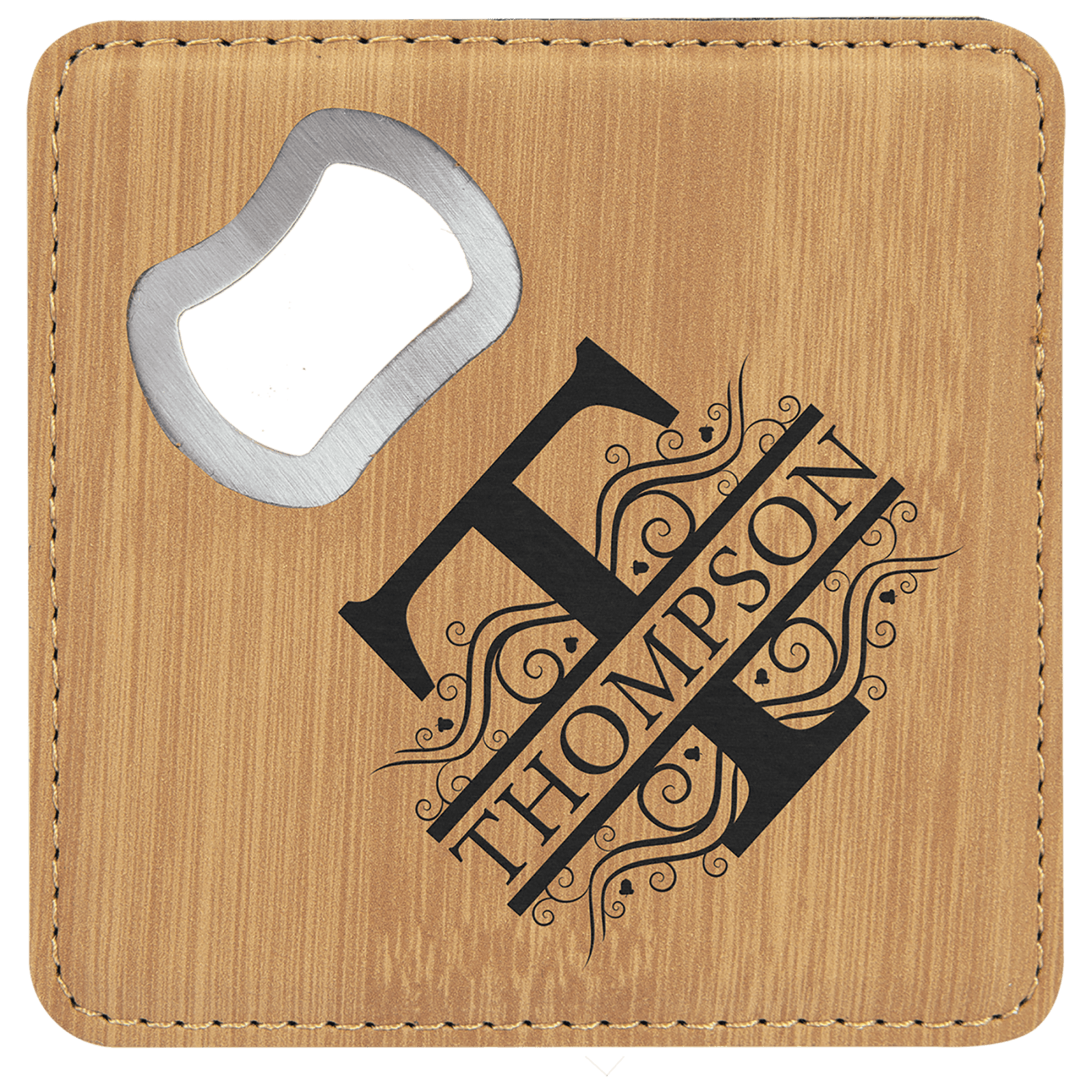 Bamboo Leatherette Coaster with Bottle Opener