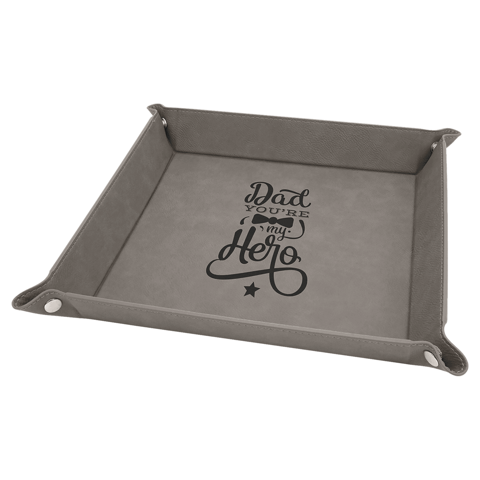 9" x 9" Gray Laserable Leatherette Snap Up Tray with Silver Snaps