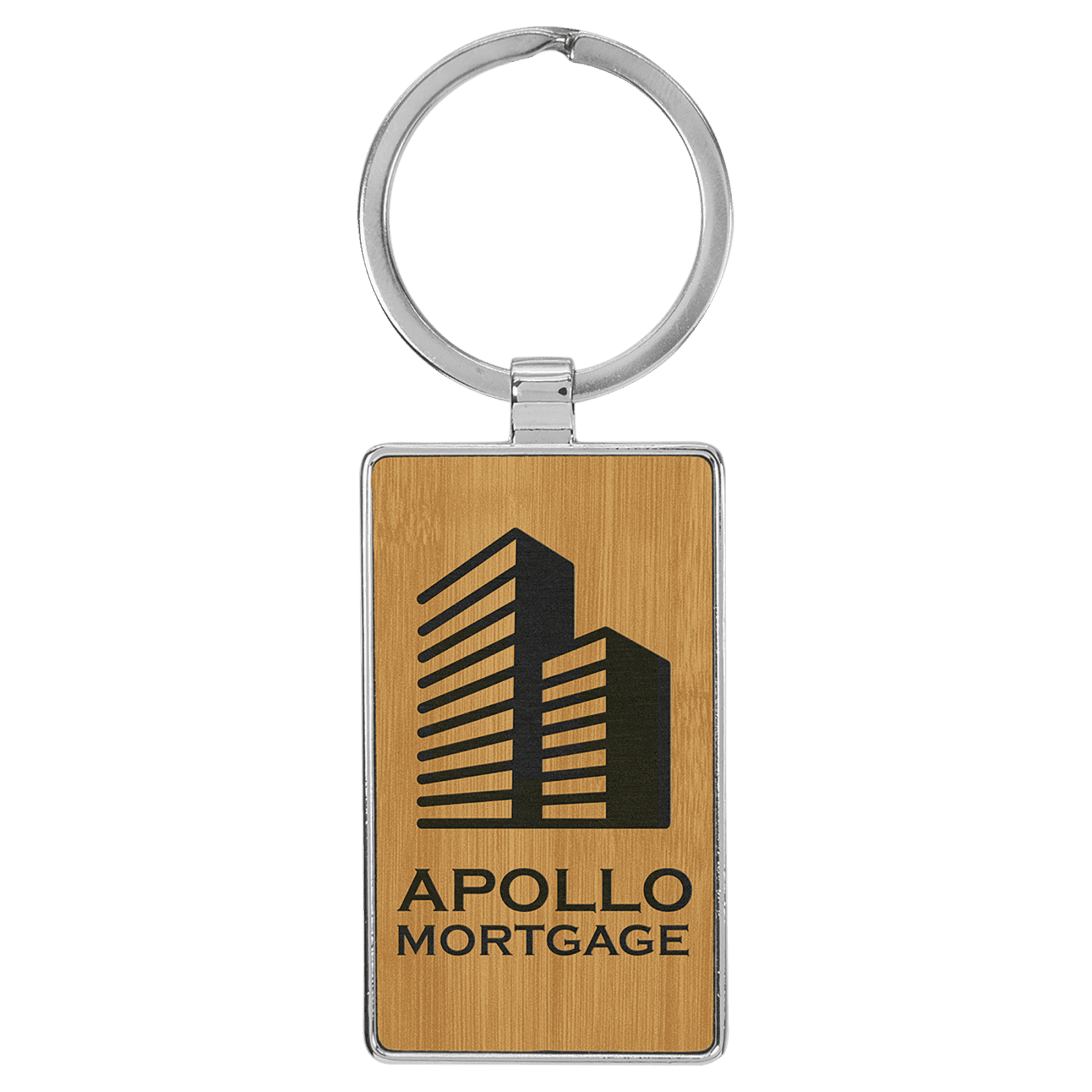 Bamboo Leatherette Oval Keychain with Metal Frame