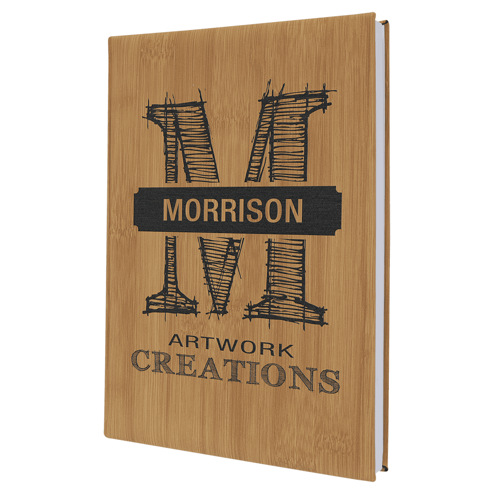 Bamboo Leatherette Sketch Book with White Unlined Paper