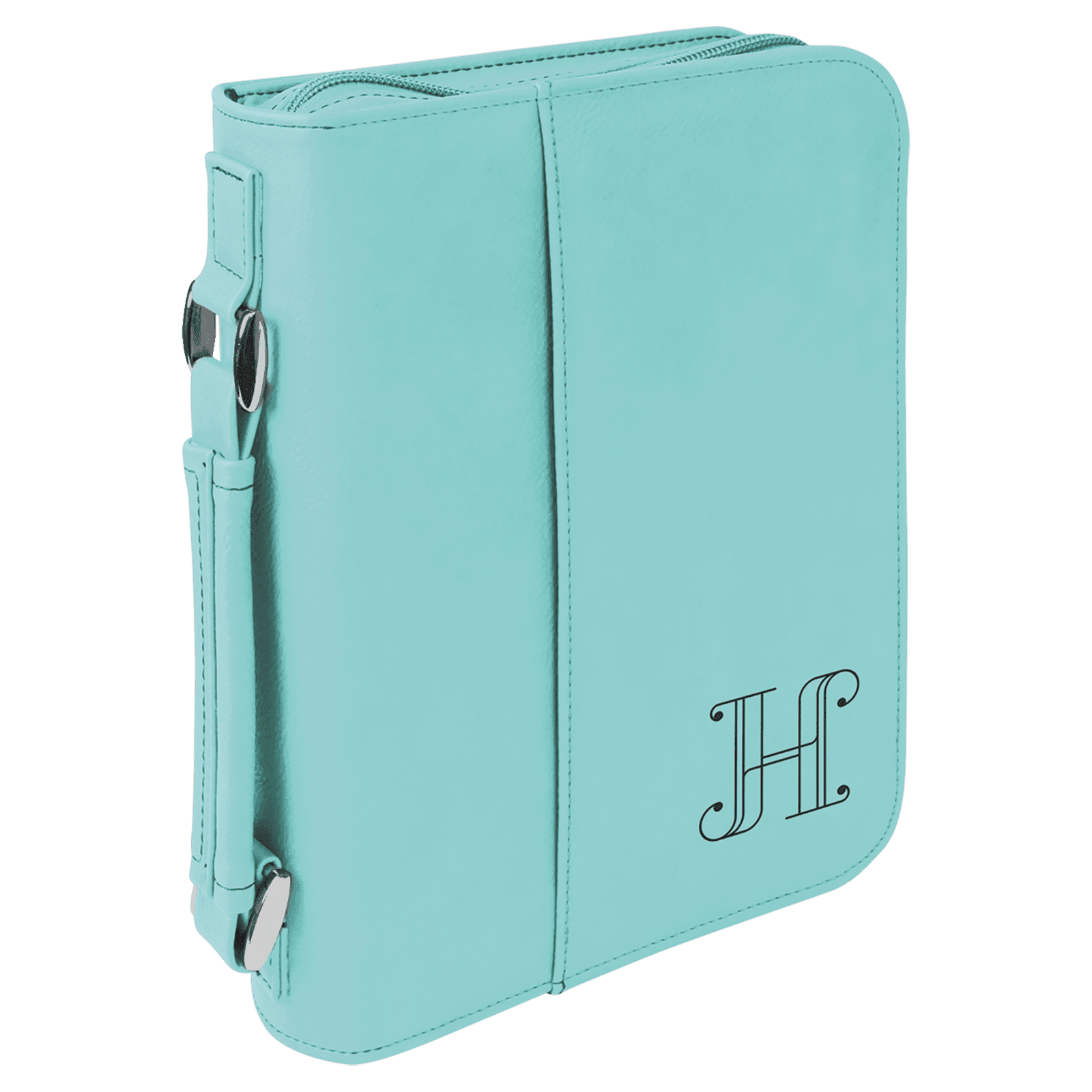 Teal Leatherette Book/Bible Cover with Zipper & Handle