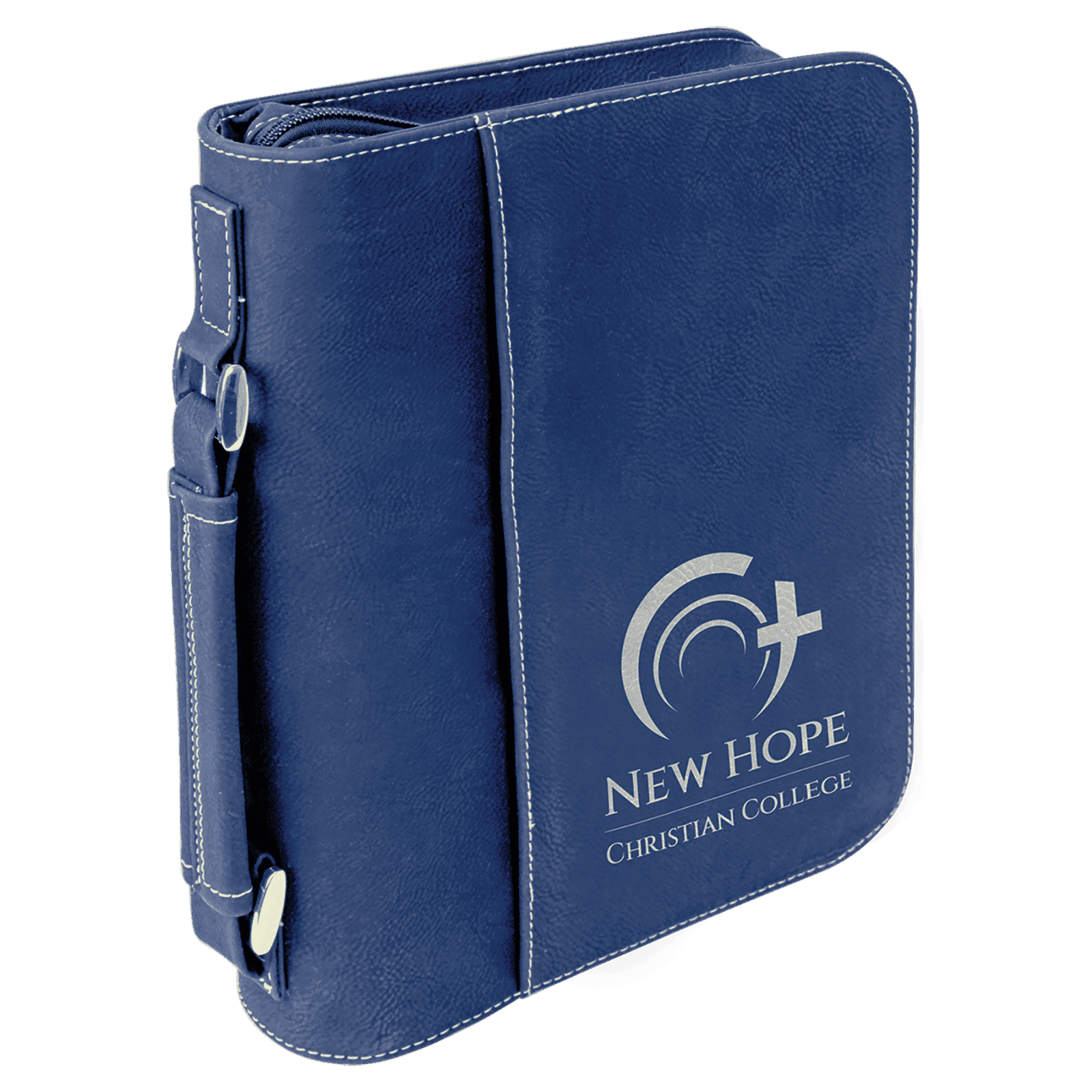 Blue/Silver Leatherette Book/Bible Cover with Zipper & Handle