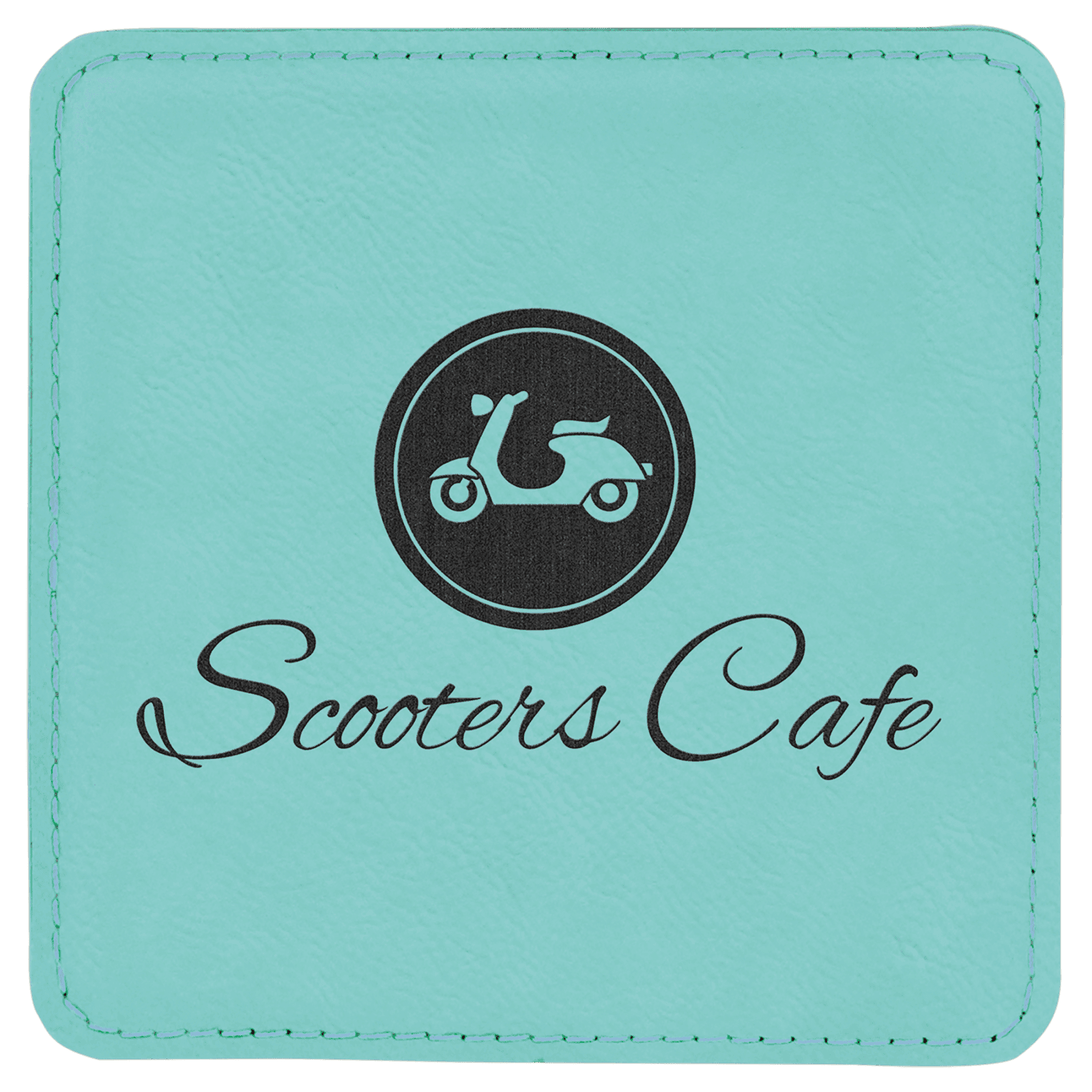 Teal Leatherette Square Coaster