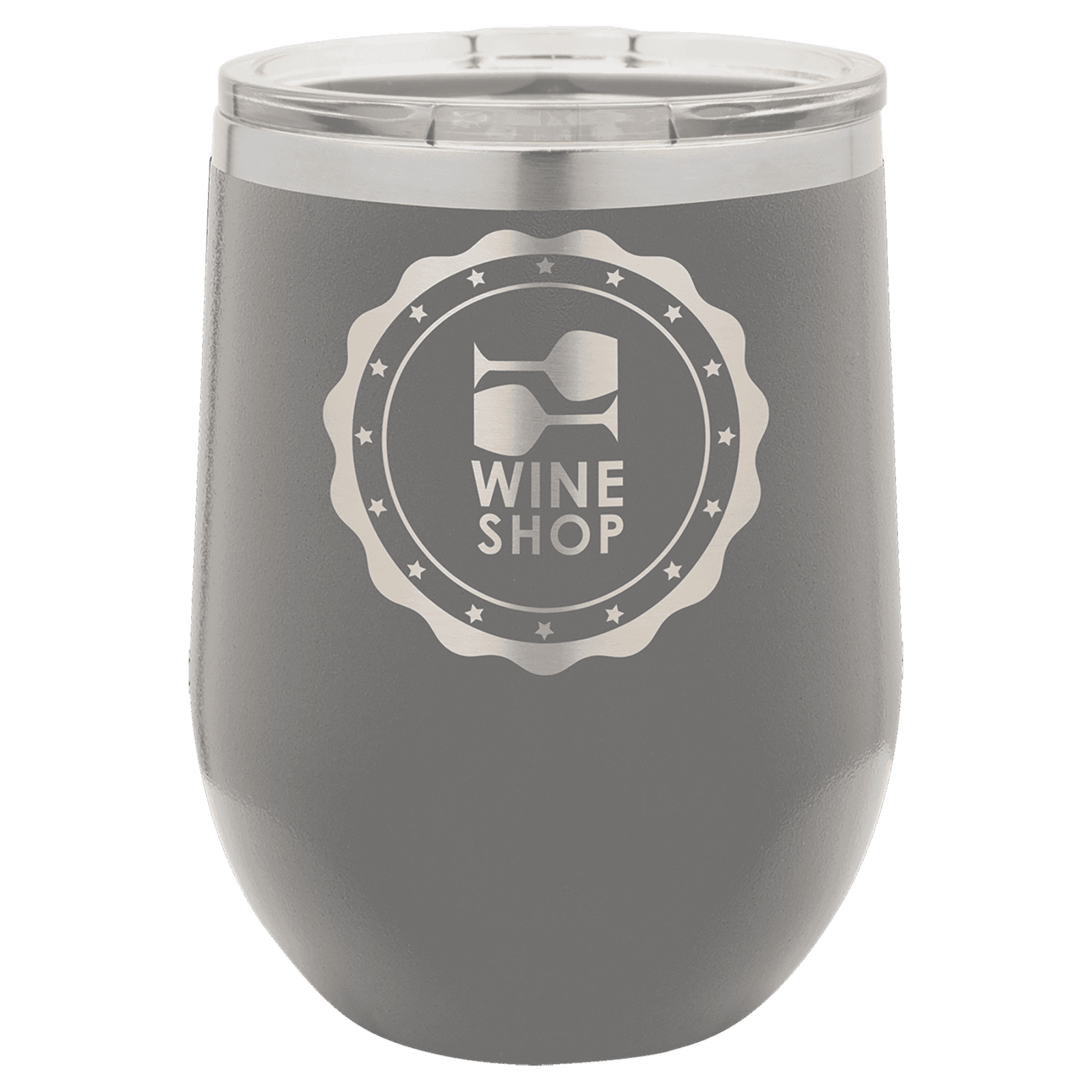 Dark Gray 12 oz. Polar Camel Stemless Wine Glass with Clear Lid