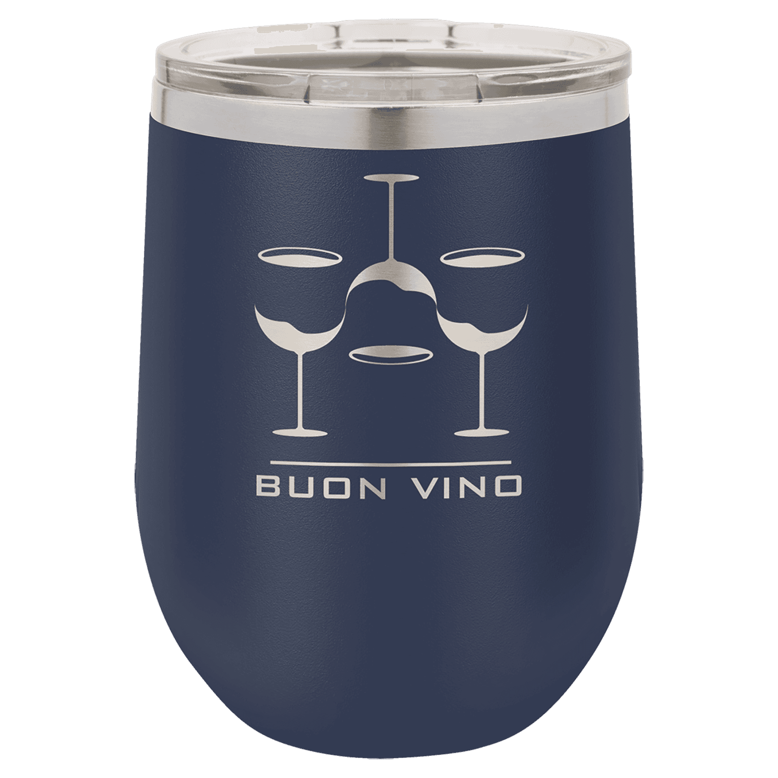 Navy Blue 12 oz. Polar Camel Stemless Wine Glass with Clear Lid