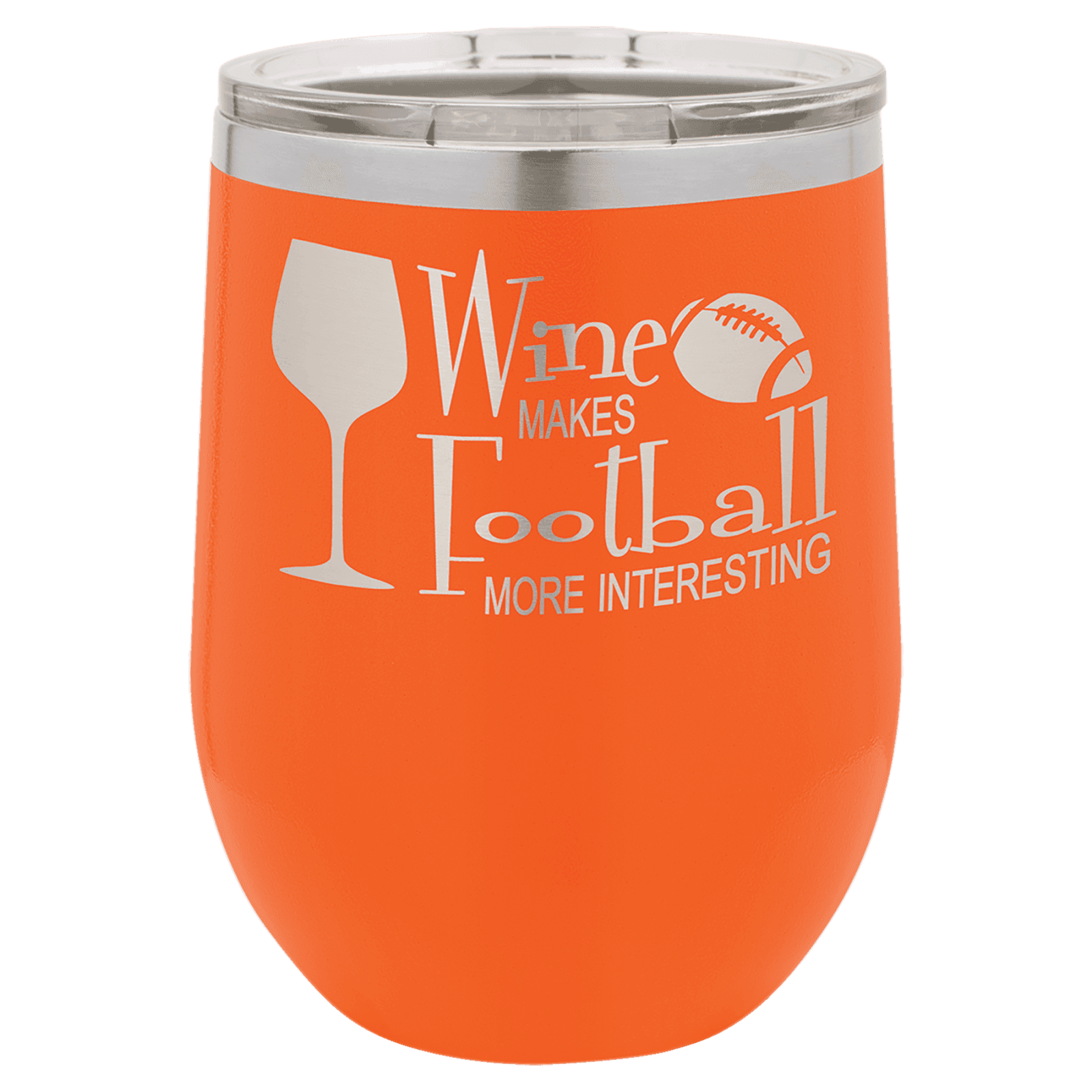 Orange 12 oz. Polar Camel Stemless Wine Glass with Clear Lid