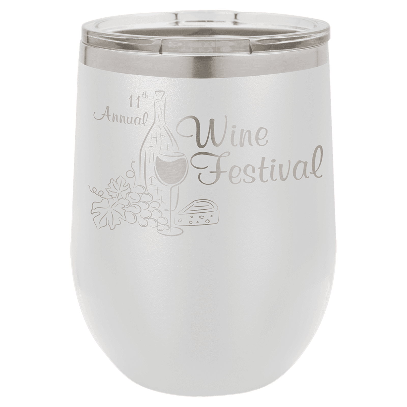 White 12 oz. Polar Camel Stemless Wine Glass with Clear Lid