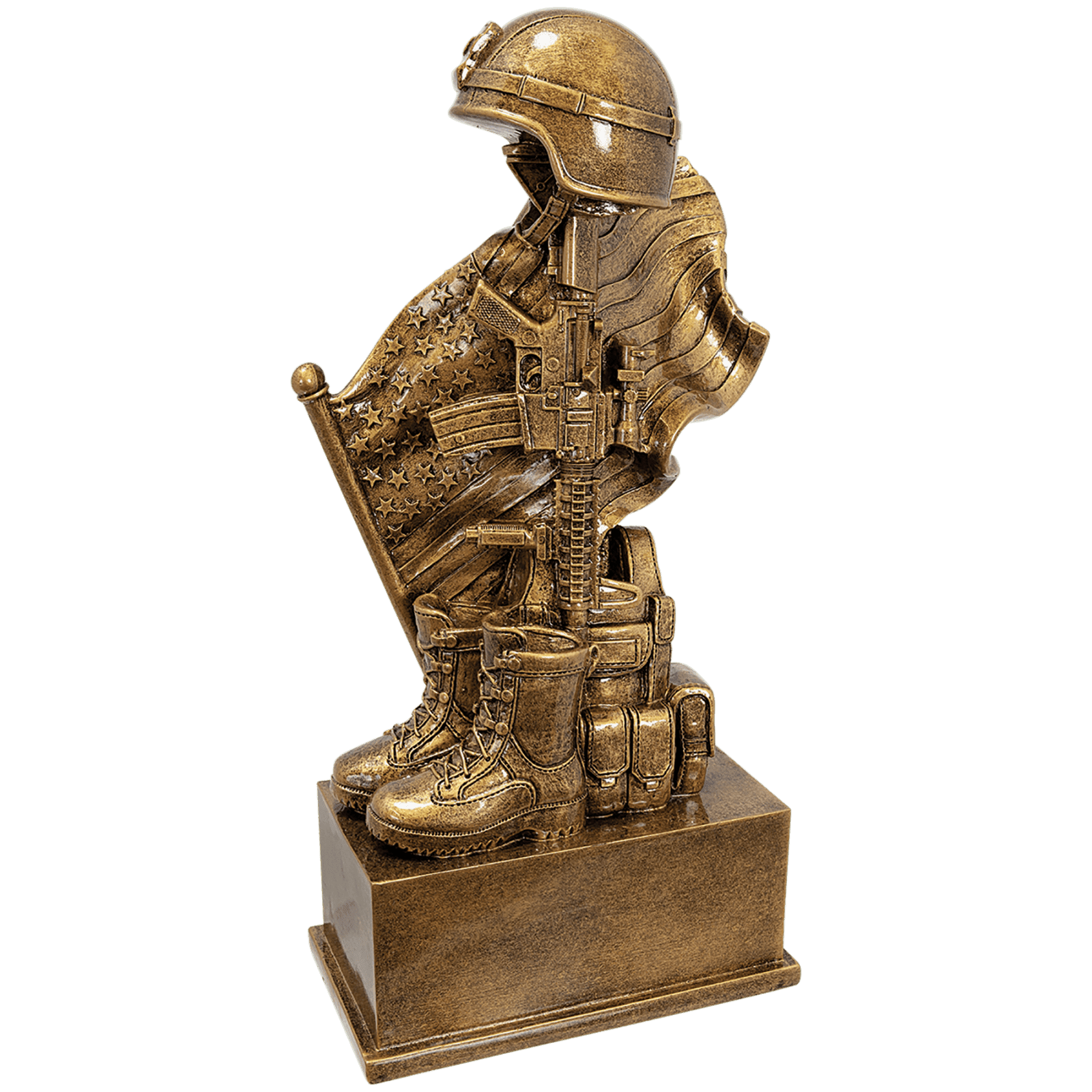 Antique Gold Military Resin Hlemet on Rifle