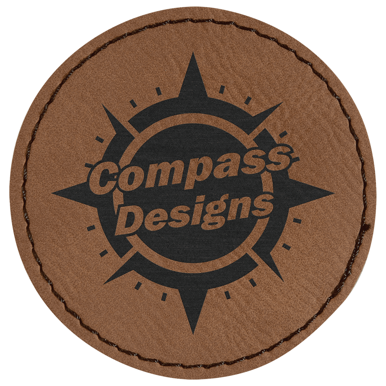 Round Dark Brown Laserable Leatherette Patch with Adhesive