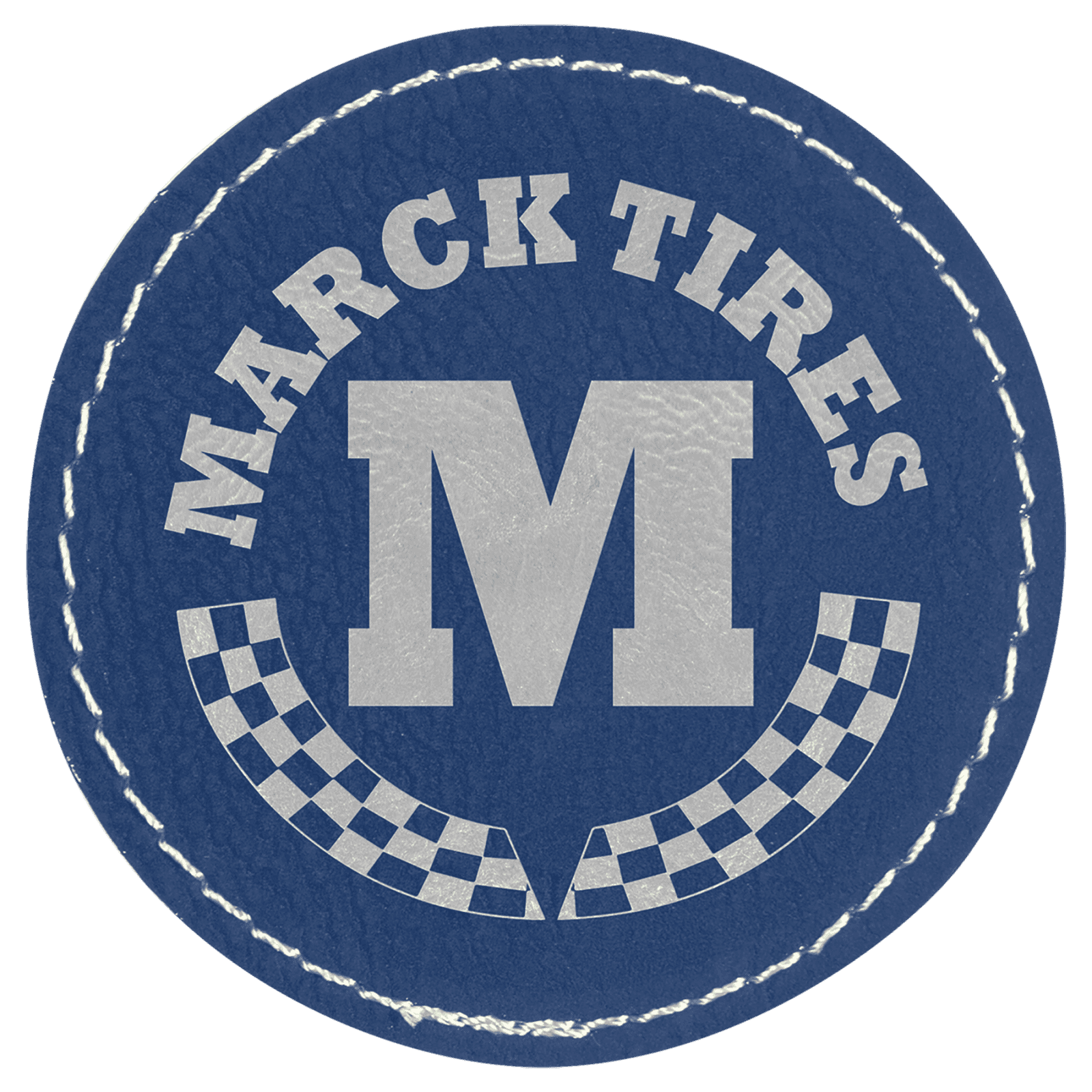 Round Blue/Silver Laserable Leatherette Patch with Adhesive