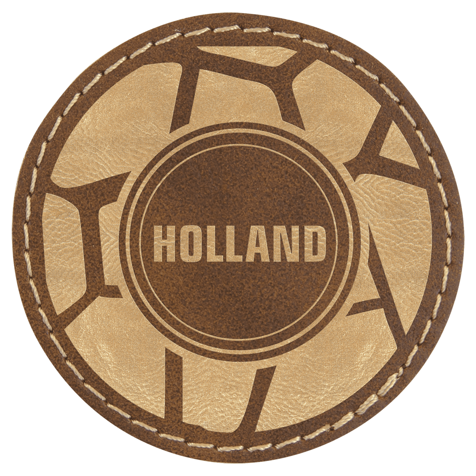 Round Rustic/Gold Laserable Leatherette Patch with Adhesive