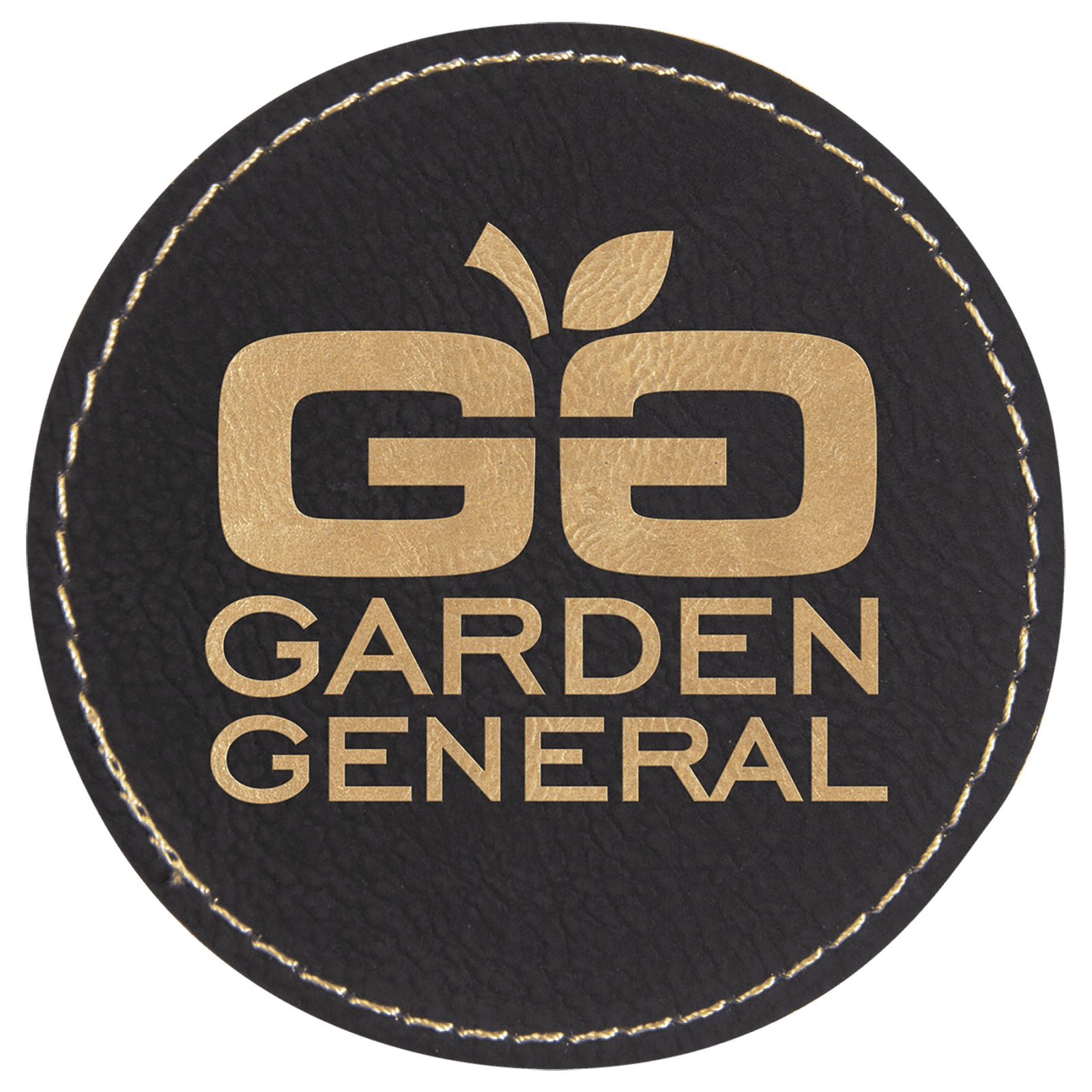 Round Black/Gold Laserable Leatherette Patch with Adhesive