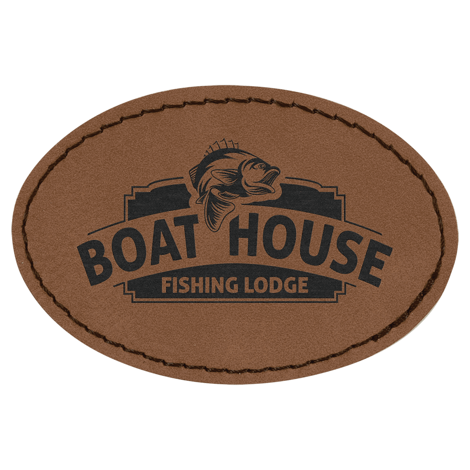 Oval Dark Brown Laserable Leatherette Patch with Adhesive