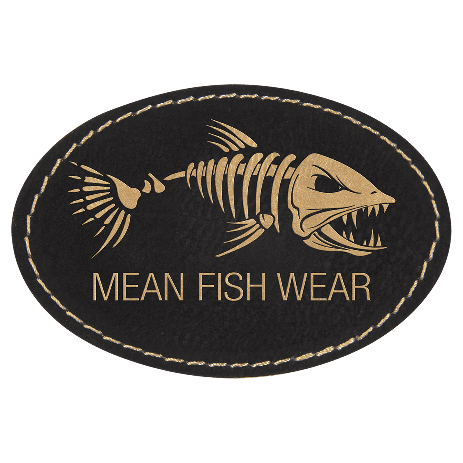 Oval Black/Gold Laserable Leatherette Patch with Adhesive