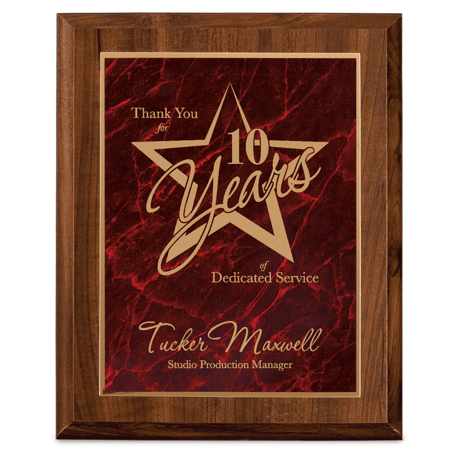 8" x 10" Cherry Finish Plaque with Red Marbleized Plate