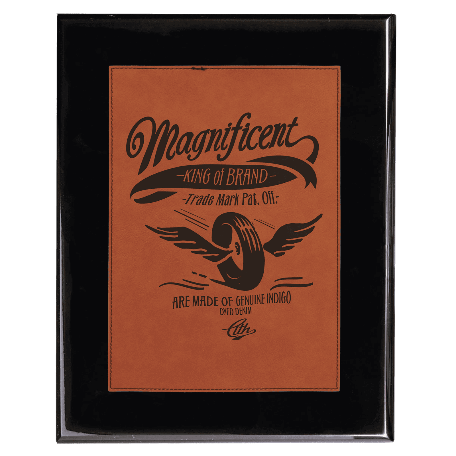 Black 8" x 10" Piano Finish Plaque with Rawhide Leatherette Plate