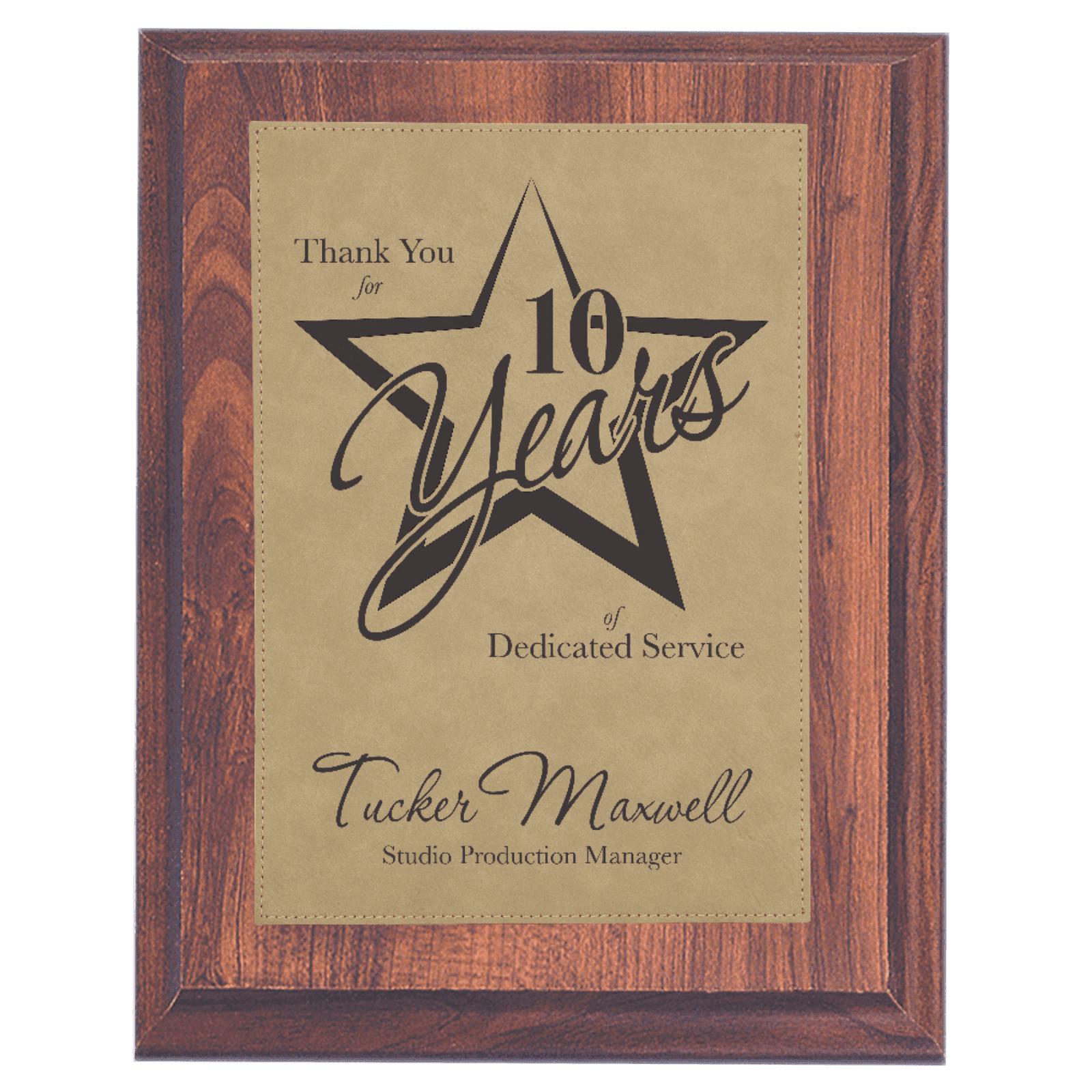7" x 9" Elegant Cherry Finish Plaque with Light Brown Leatherette Plate