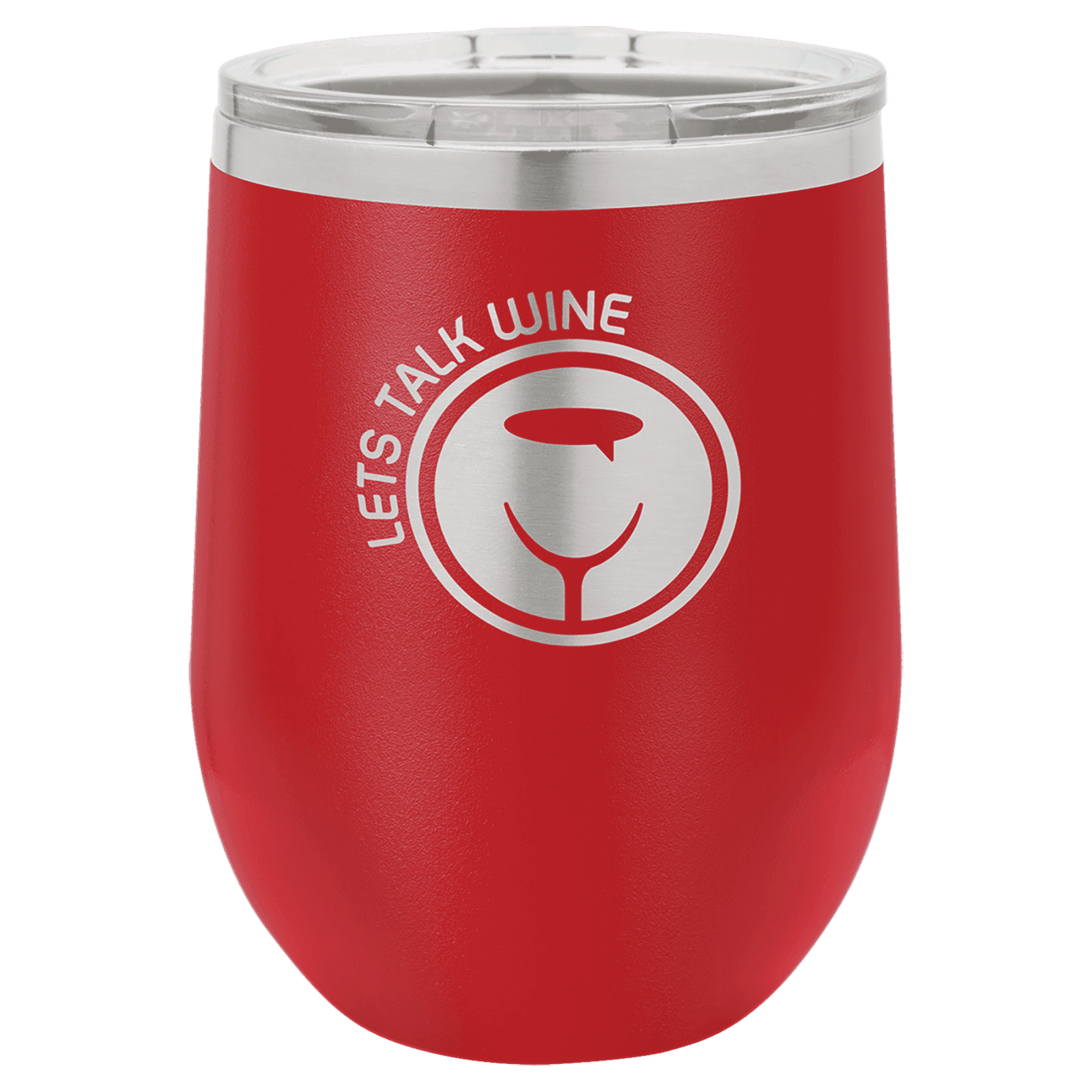 Red 12 oz. Polar Camel Stemless Wine Glass with Clear Lid
