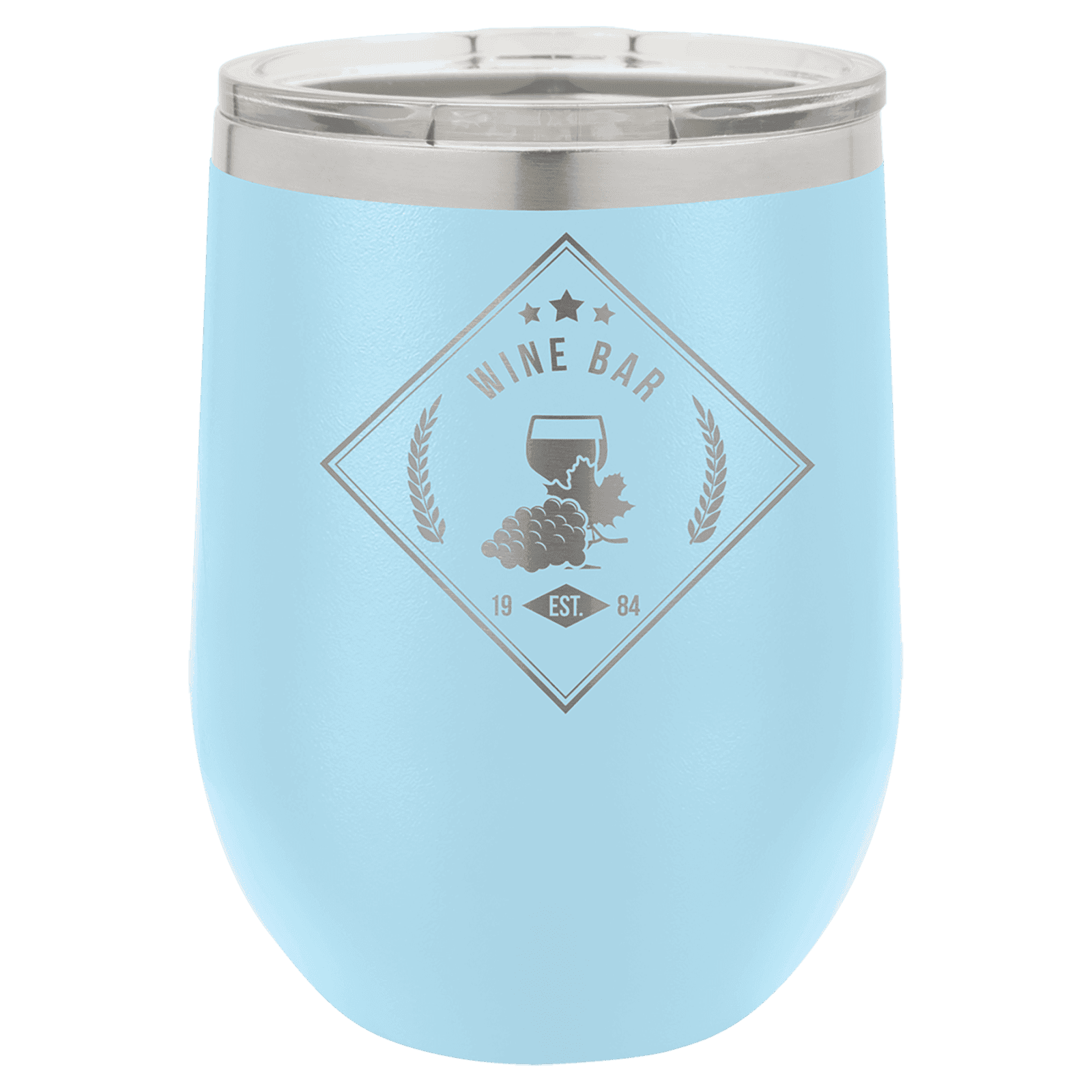 Light Blue 12 oz. Polar Camel Stemless Wine Glass with Clear Lid