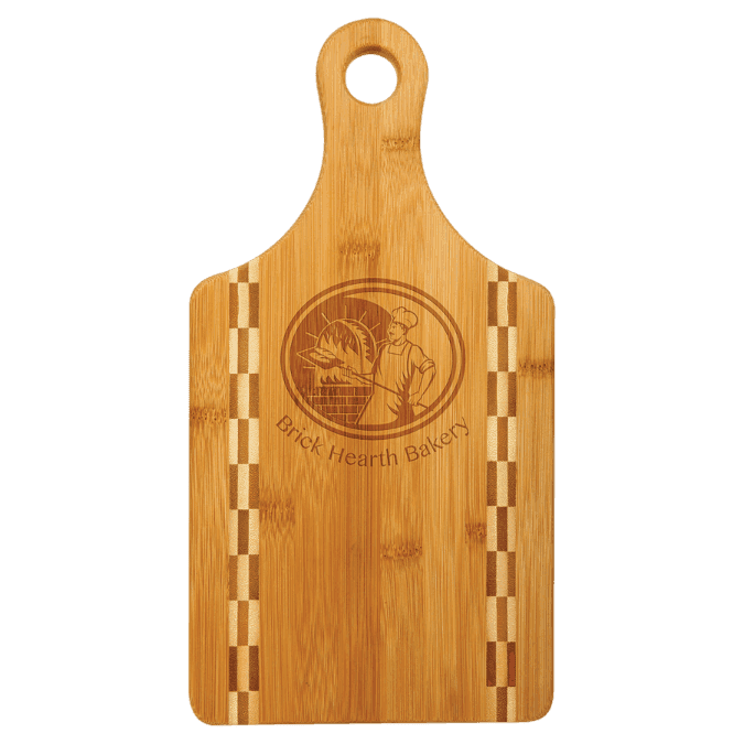 Paddle Shaped Bamboo Cutting Board with Butcher Block Inlay