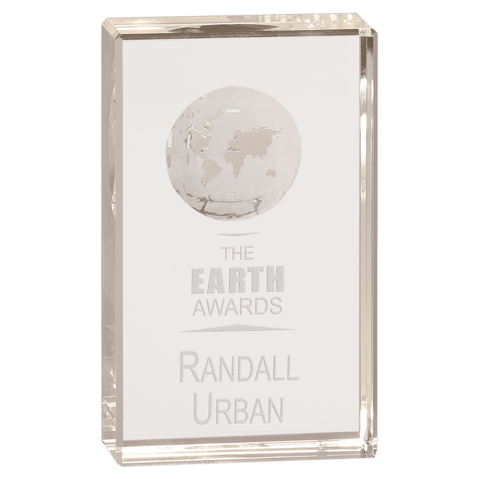 5" Crystal Rectangle with Etched Globe