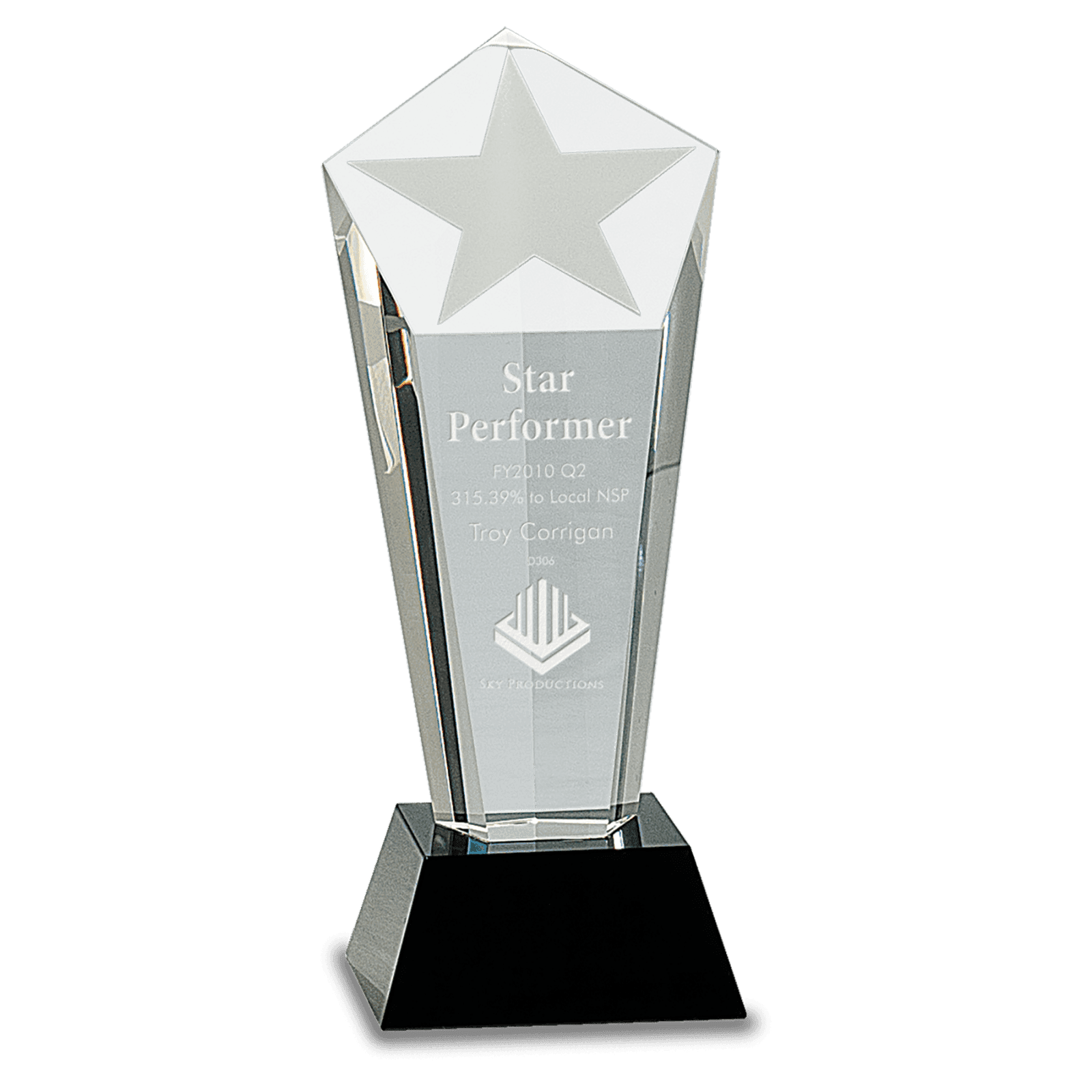 8 3/4" Crystal Frosted Star Column on a Black Crystal Base