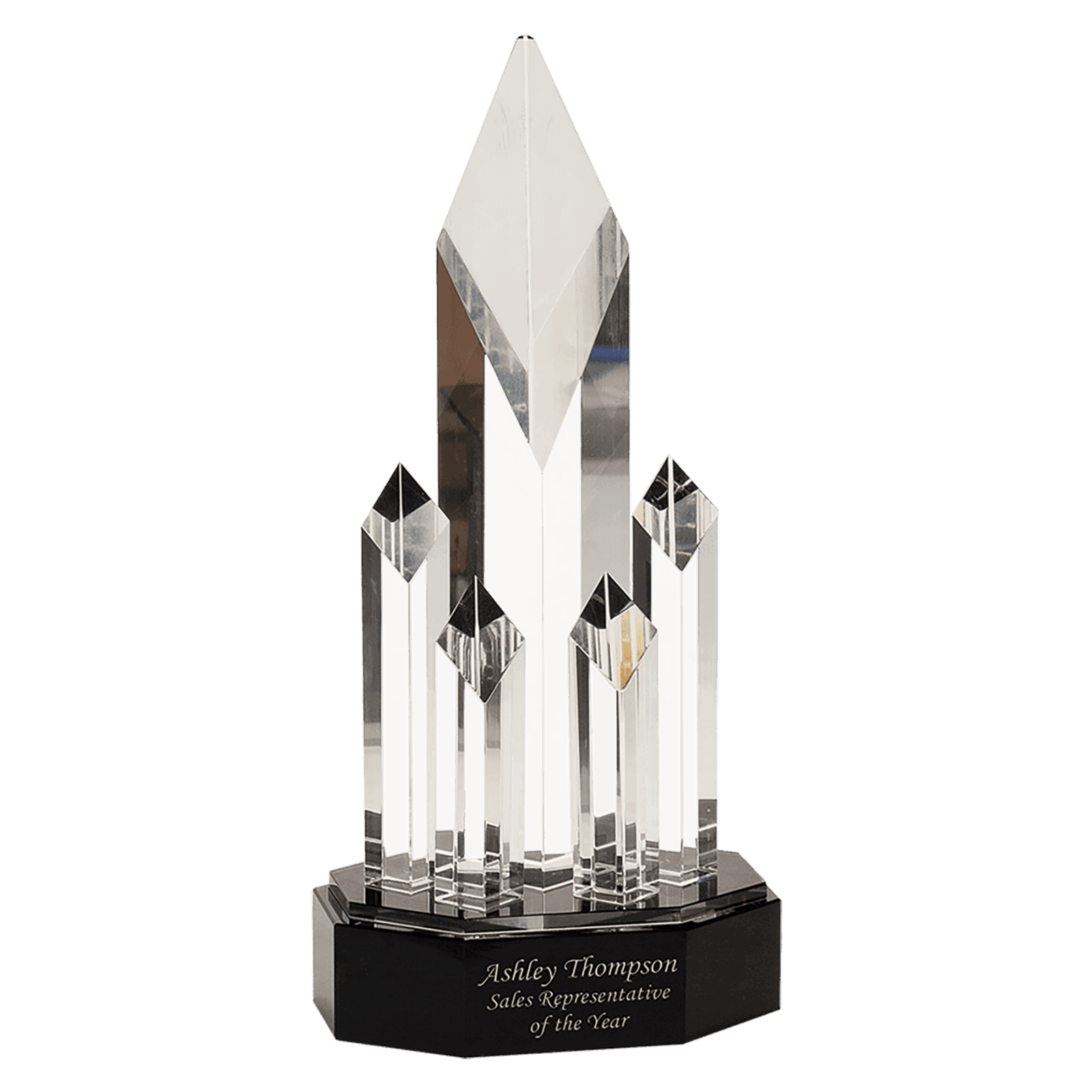 11" Crystal 5-Post Rising Diamonds on a Black Crystal Base