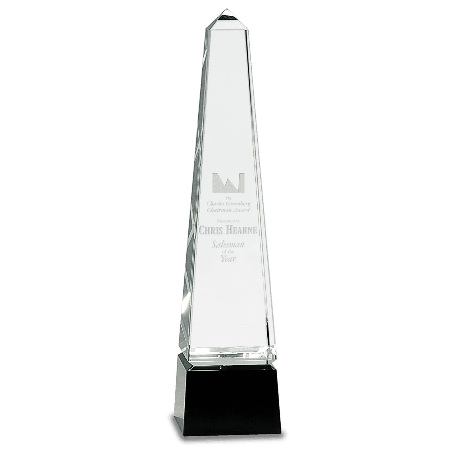 12" Crystal Obelisk on a Black Crystal Base