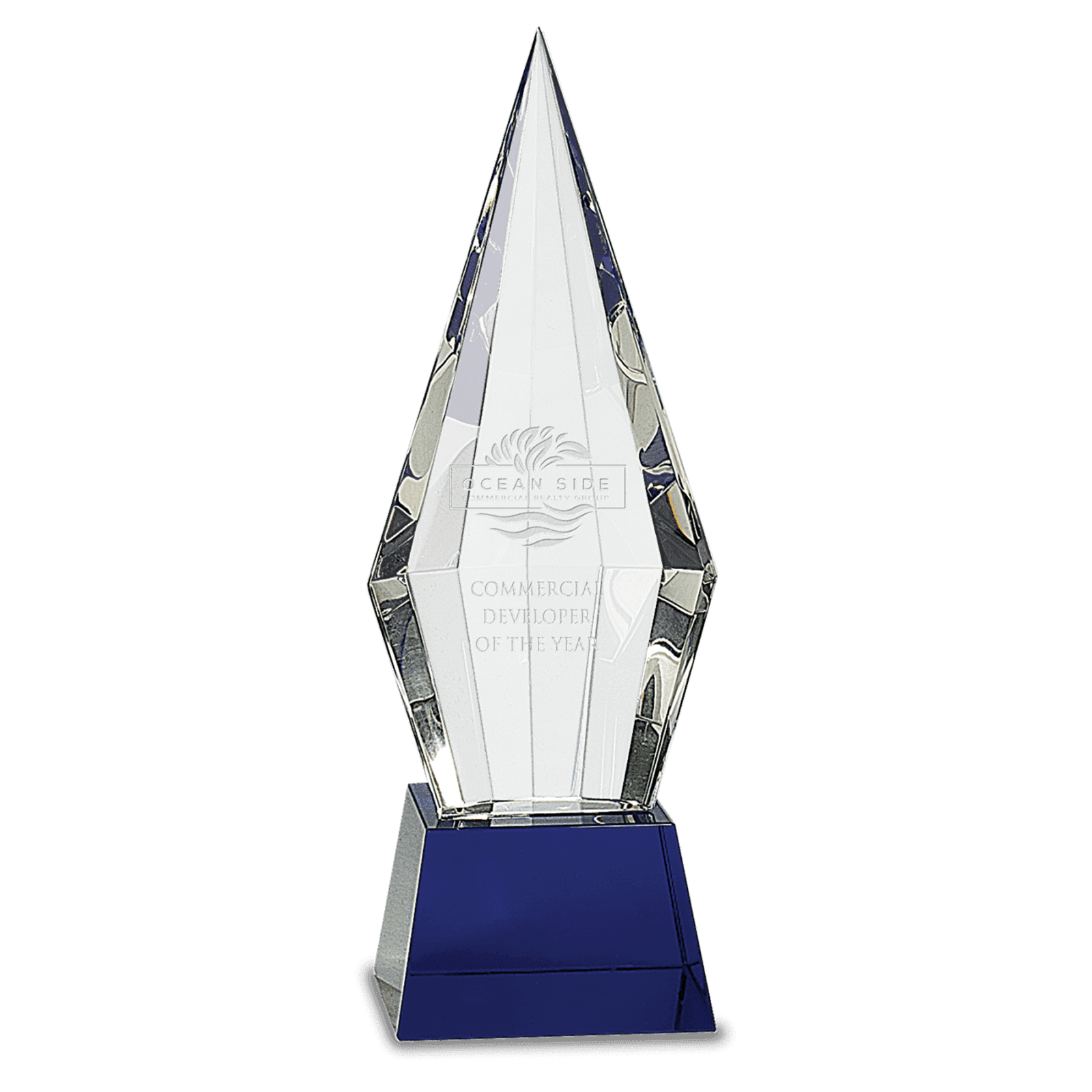 11" Crystal Faceted Obelisk on a Blue Crystal Base