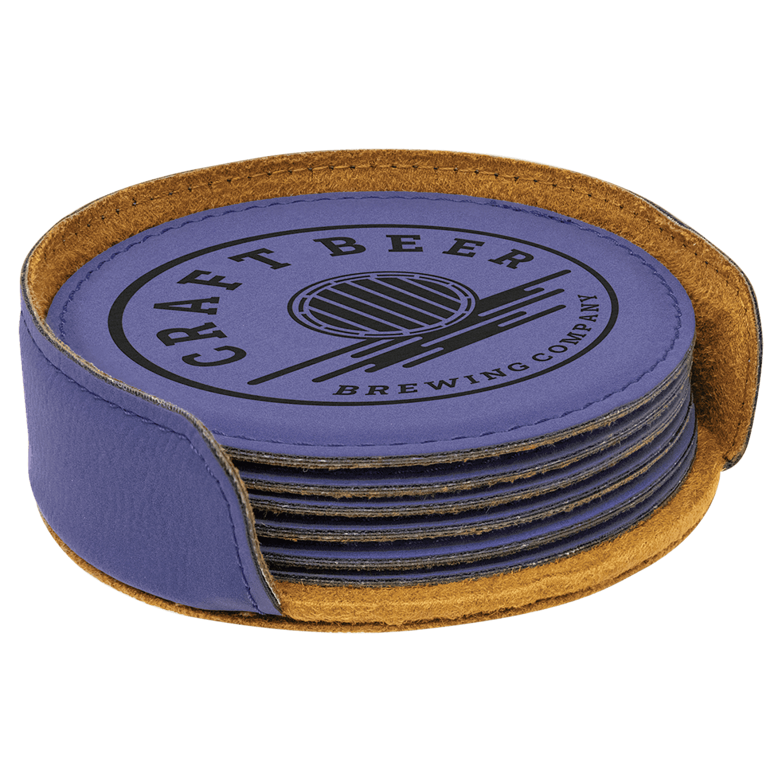 Purple Leatherette Round 6-Coaster Set