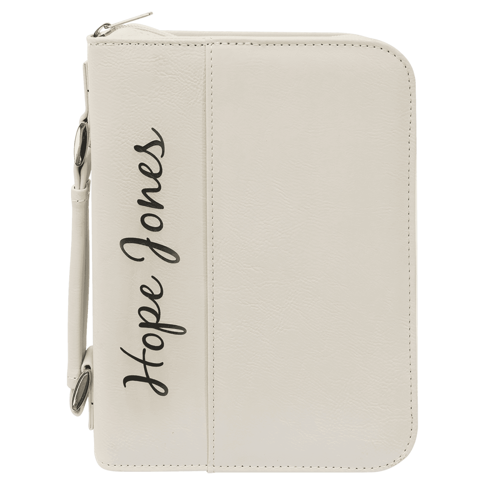 White Leatherette Book/Bible Cover with Zipper & Handle