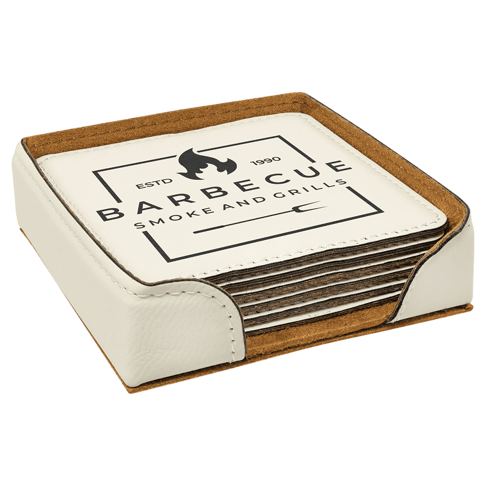 White Square Leatherette 6-Coaster Set