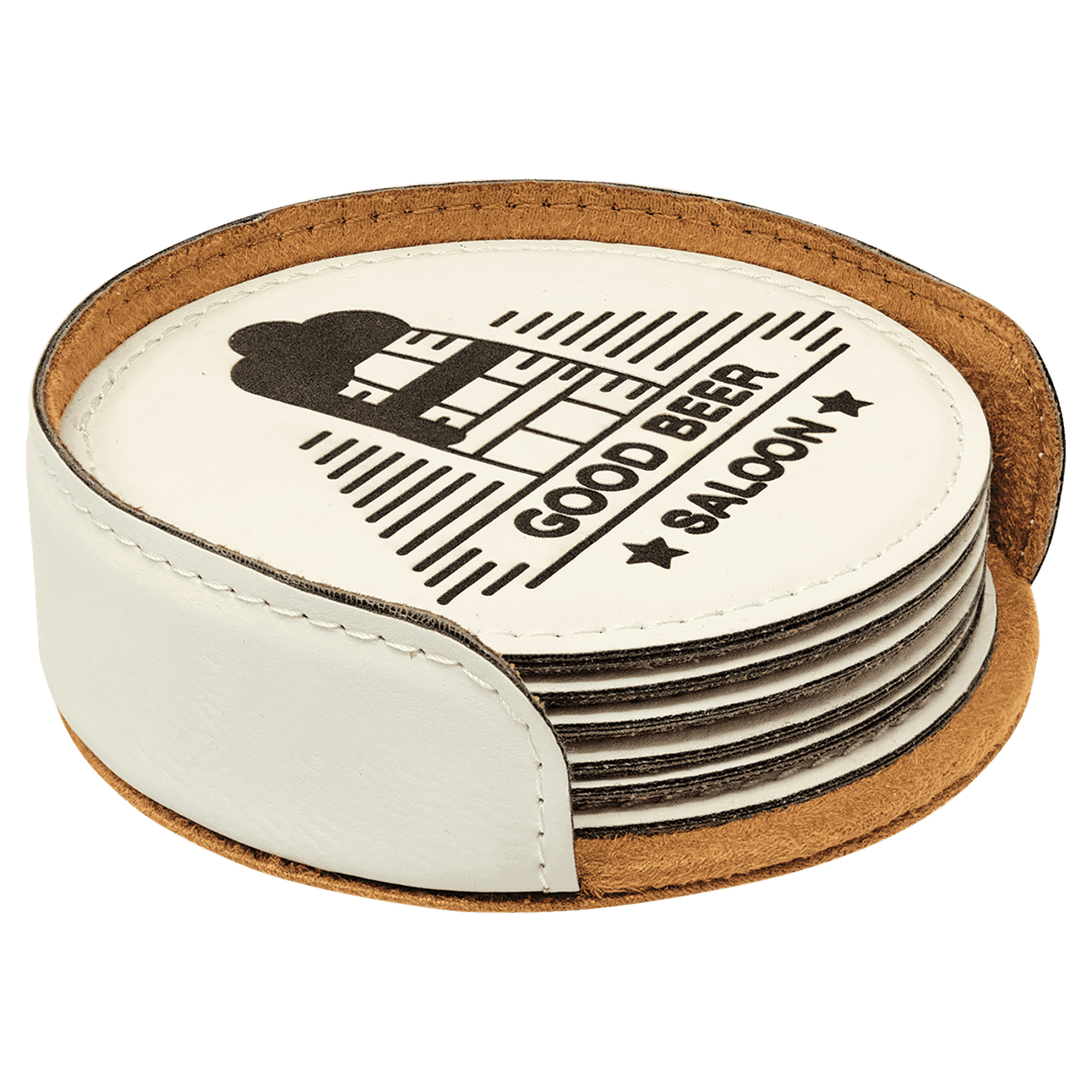 White Round Leatherette 6-Coaster Set