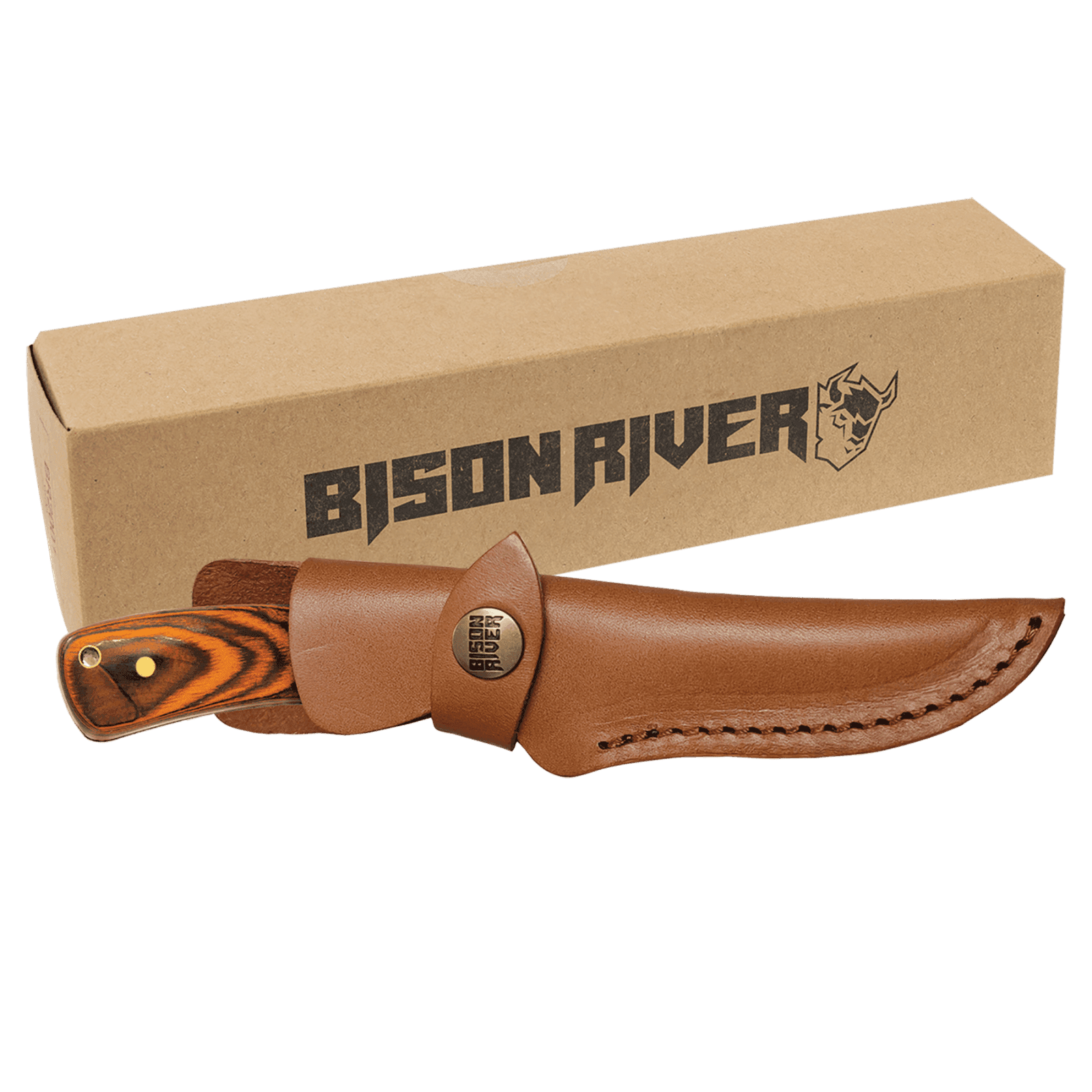 Fixed Blade Wood Handle Knife with Stainless Steel Blade and Leather Sheath