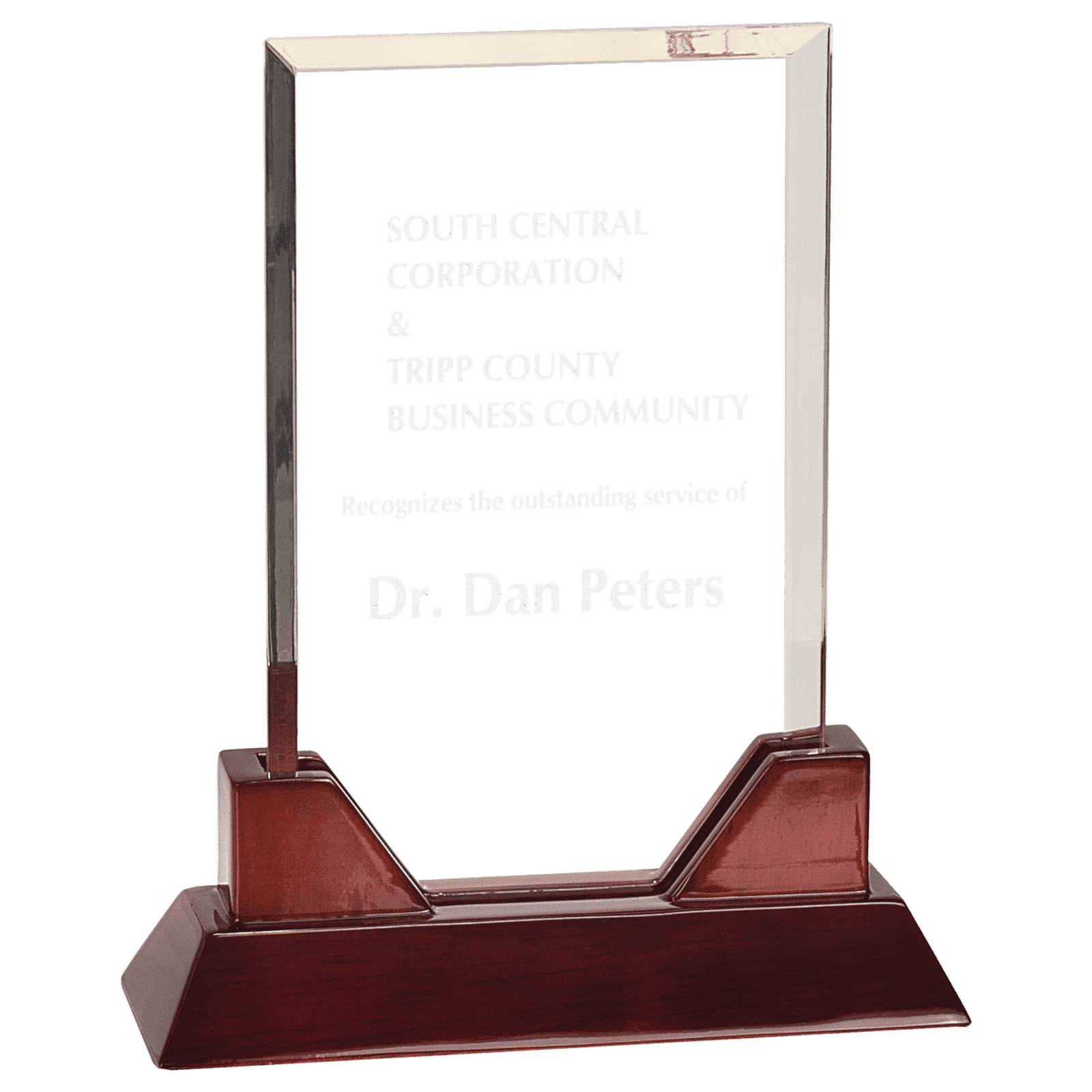8 3/4" Rectangle Prestige Acrylic with Rosewood Piano Finish Base