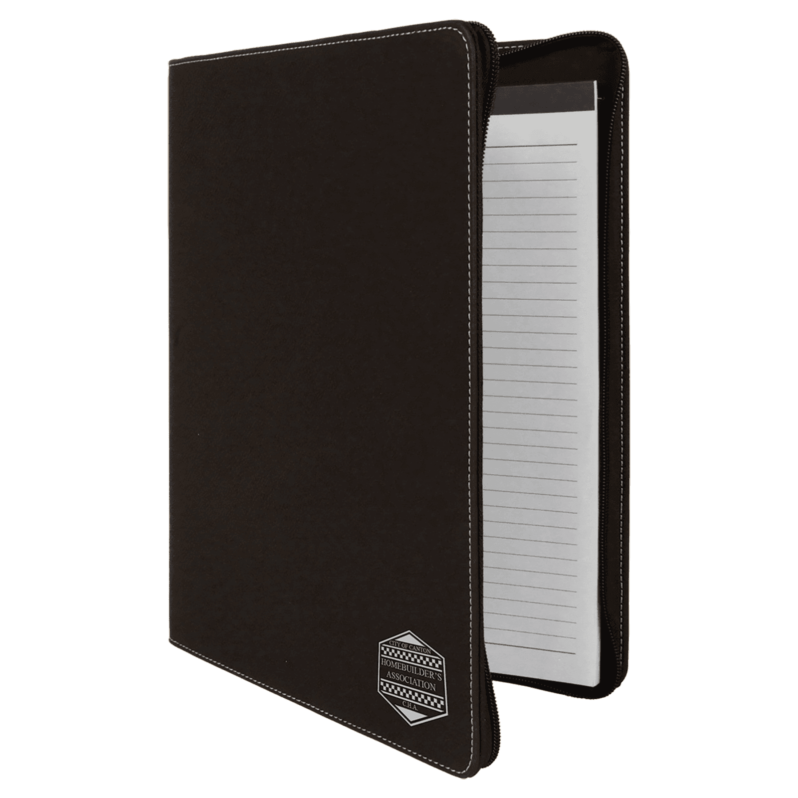 Black/Silver Leatherette Portfolio with Zipper & Notepad